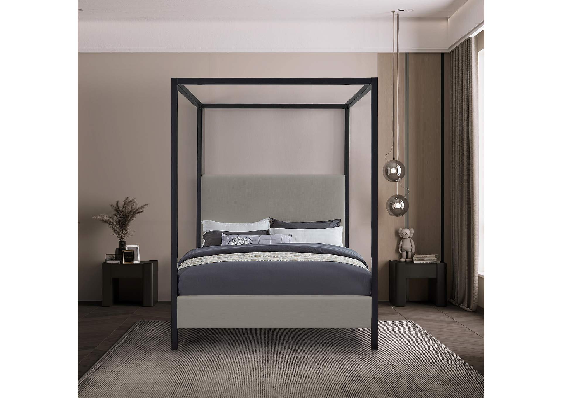 James Grey Linen Textured Fabric Queen Bed,Meridian Furniture