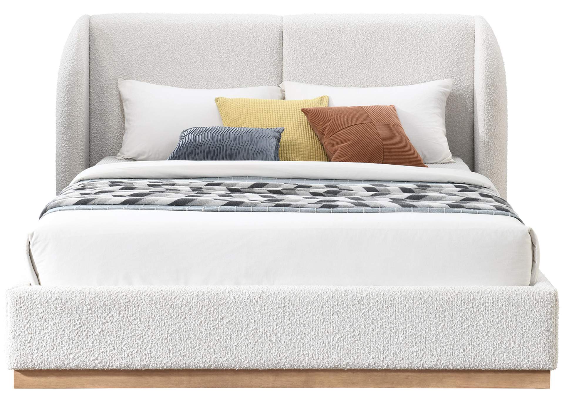 Jardin Cream Boucle Fabric Queen Bed (3 Boxes),Meridian Furniture