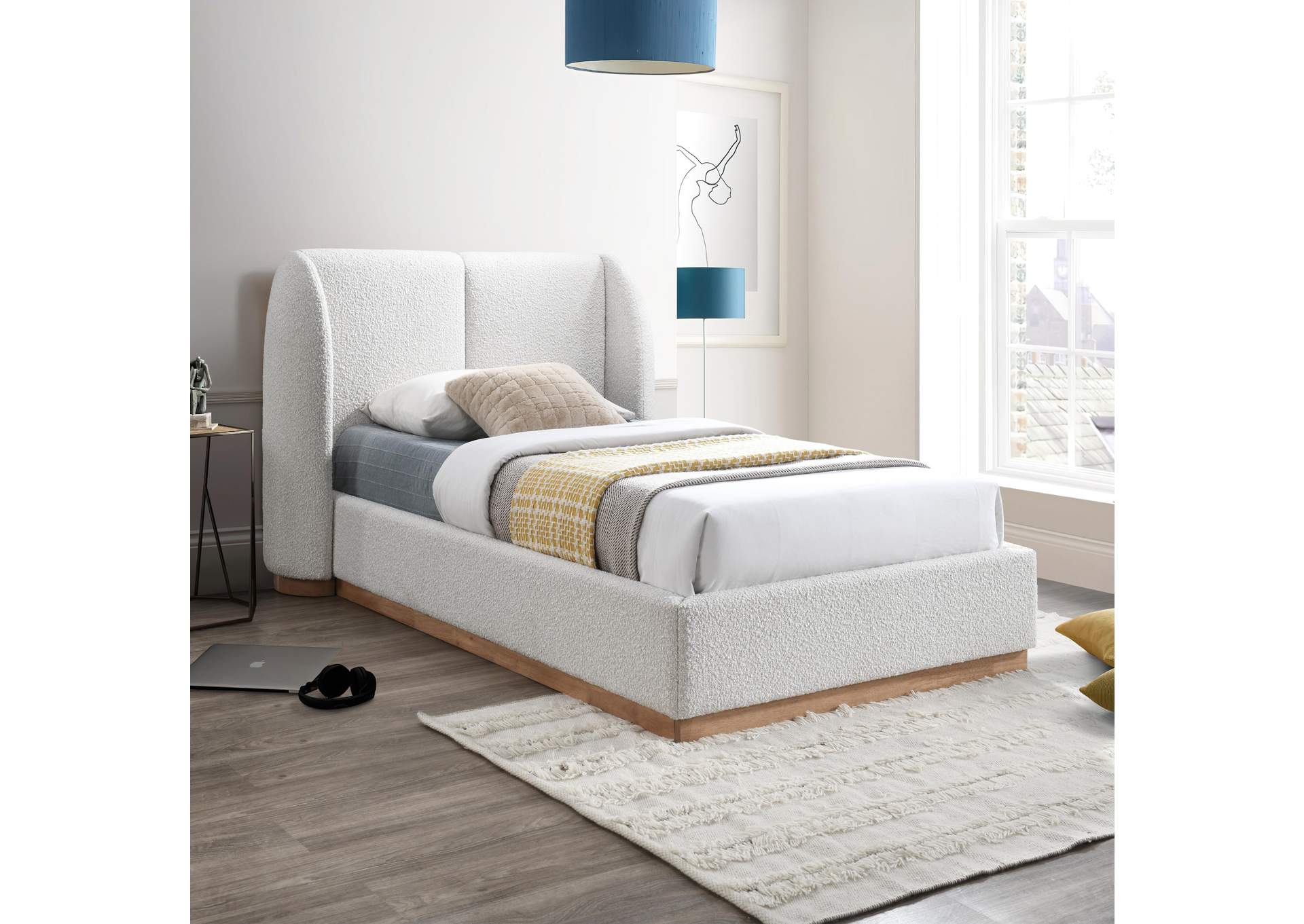 Jardin Cream Boucle Fabric Twin Bed (3 Boxes),Meridian Furniture