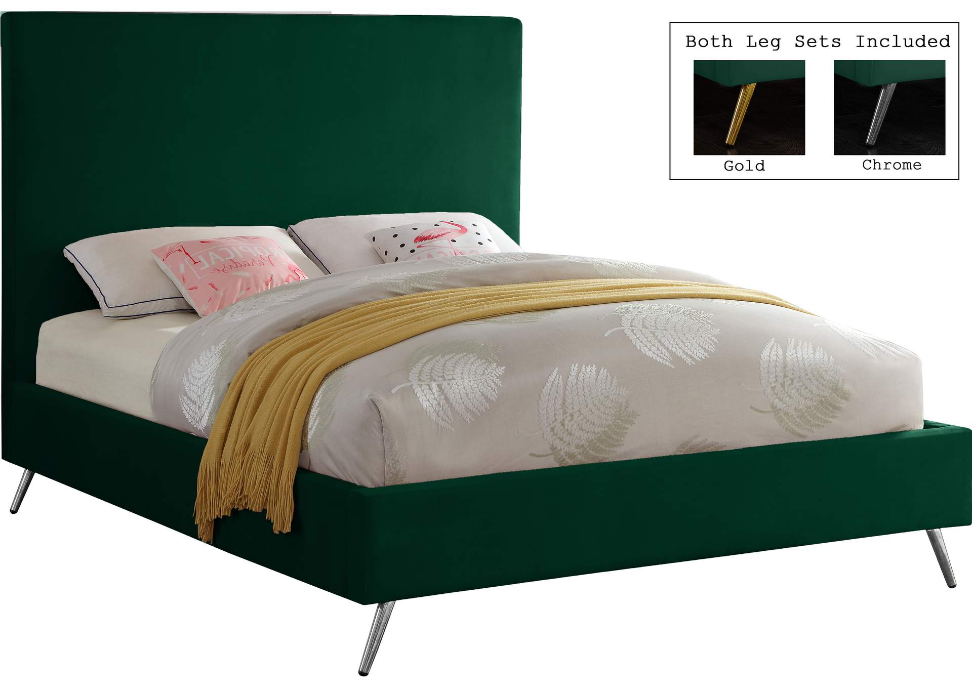 Jasmine Green Velvet Queen Bed,Meridian Furniture