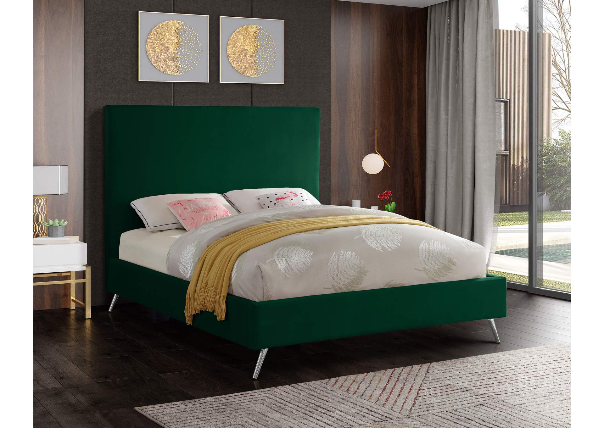 Jasmine Green Velvet Queen Bed,Meridian Furniture