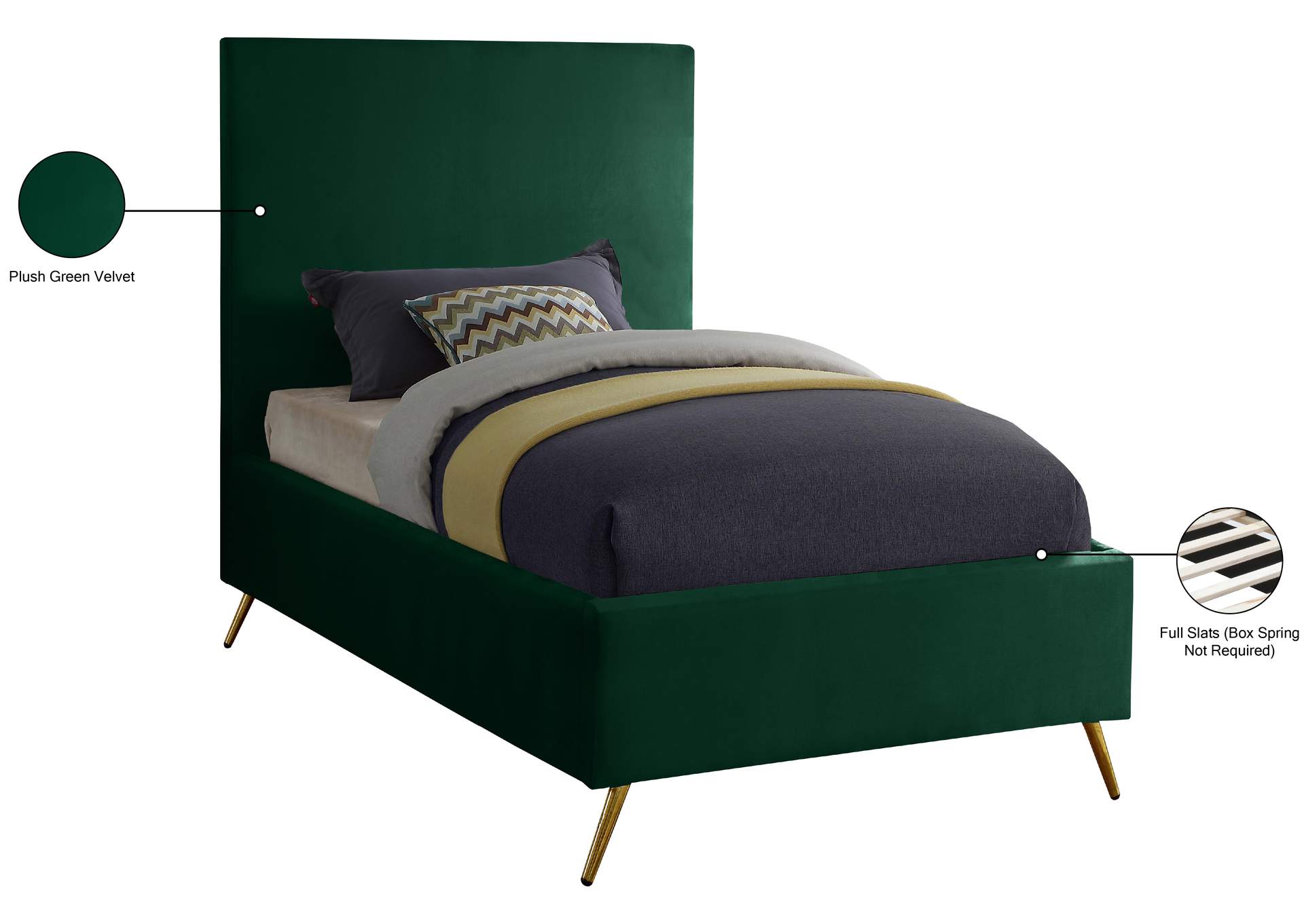 Jasmine Green Velvet Twin Bed,Meridian Furniture