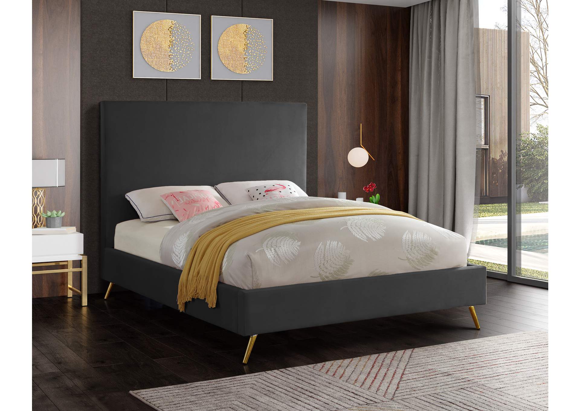 Jasmine Grey Velvet Queen Bed,Meridian Furniture