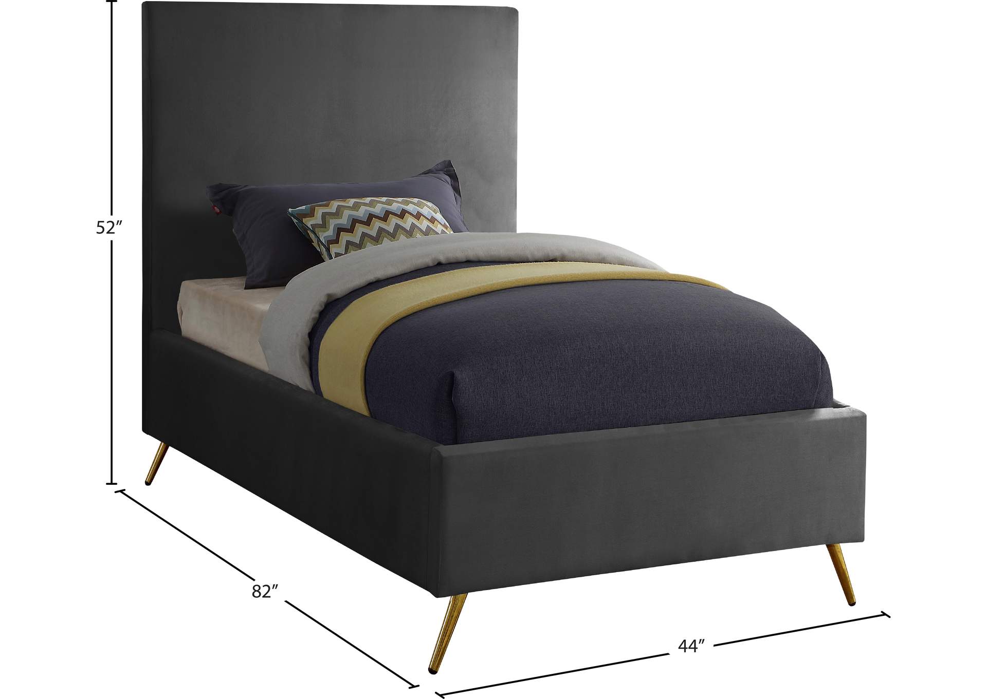 Jasmine Grey Velvet Twin Bed,Meridian Furniture