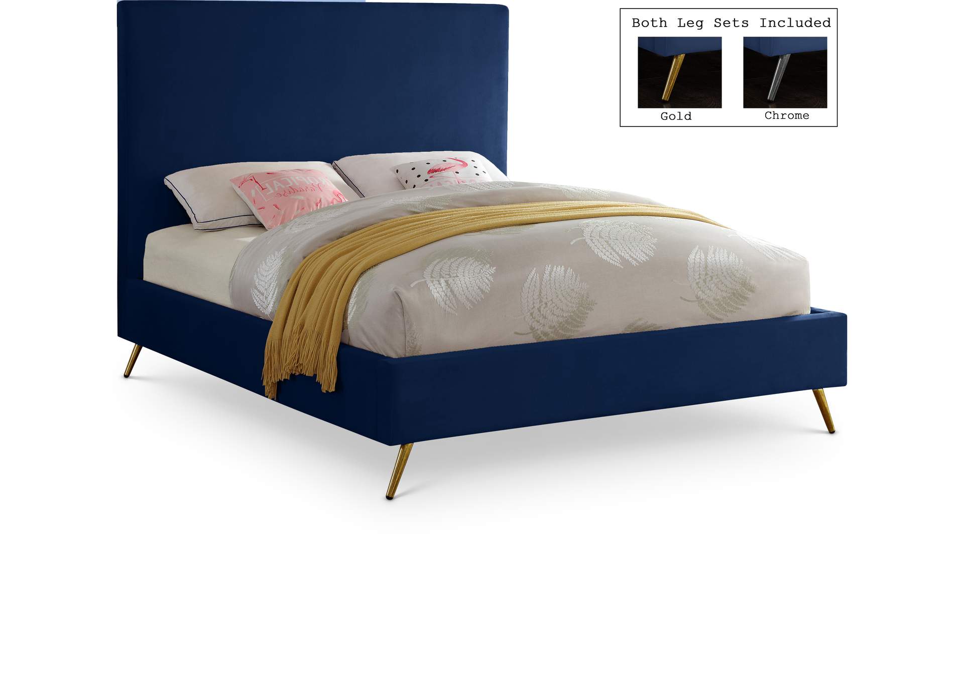 Jasmine Navy Velvet Full Bed,Meridian Furniture