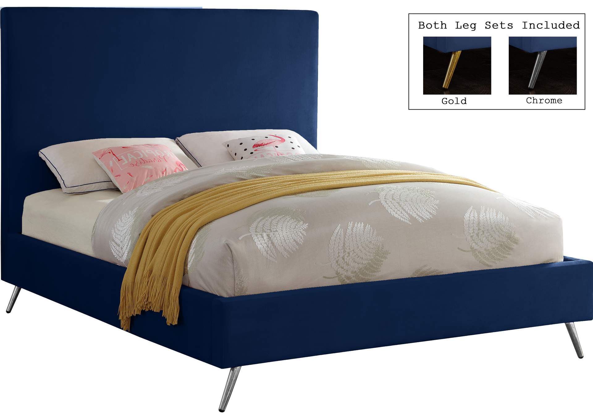 Jasmine Navy Velvet Queen Bed,Meridian Furniture