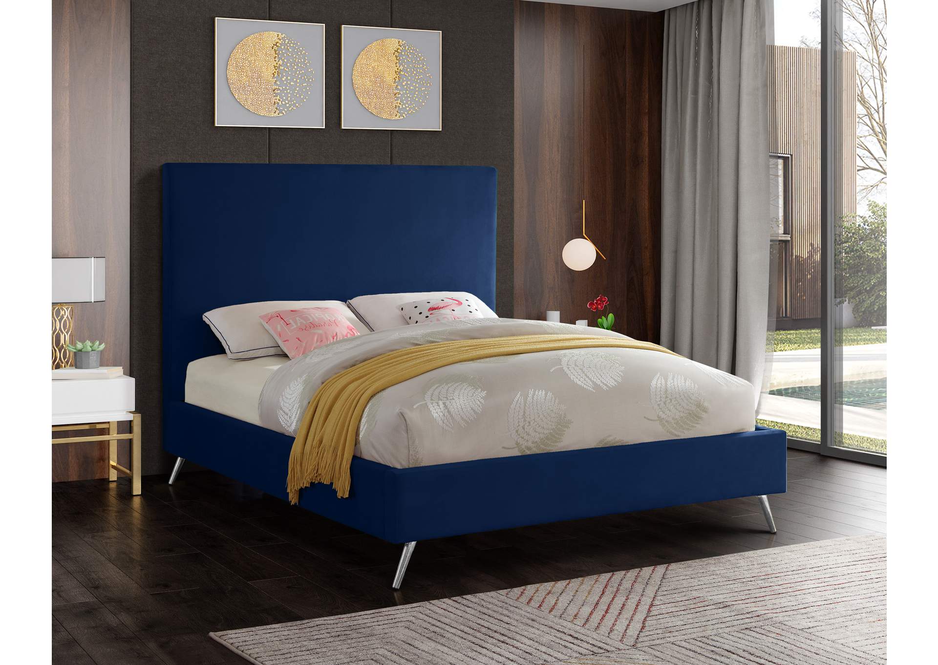 Jasmine Navy Velvet Queen Bed,Meridian Furniture