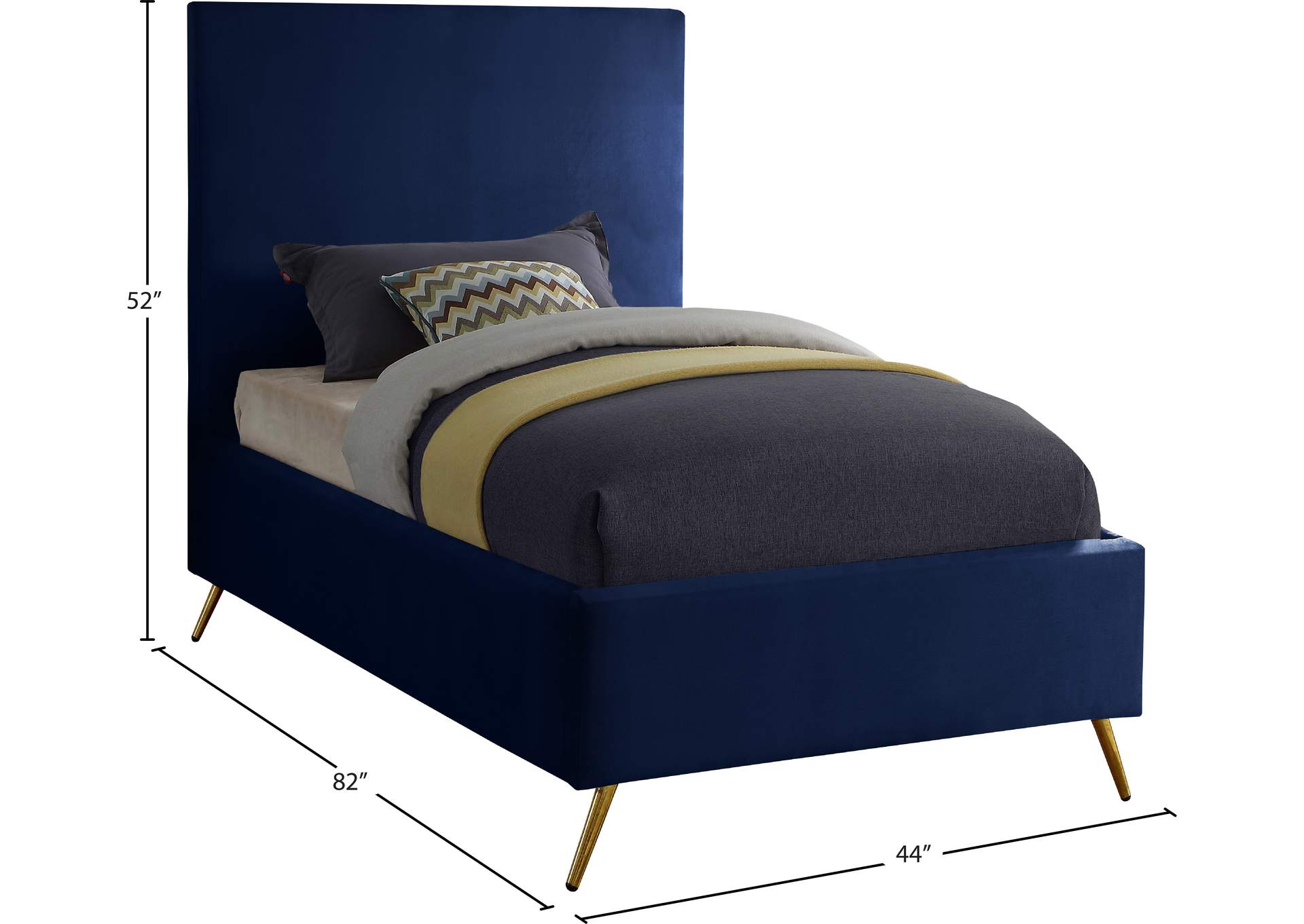Jasmine Navy Velvet Twin Bed,Meridian Furniture