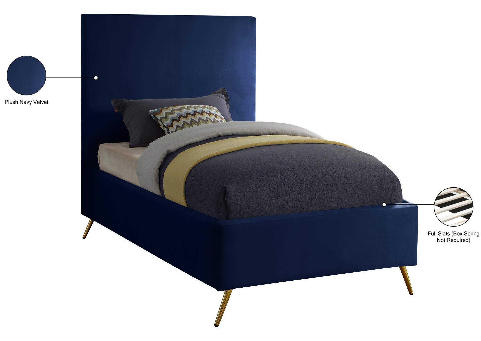 Jasmine Navy Velvet Twin Bed,Meridian Furniture