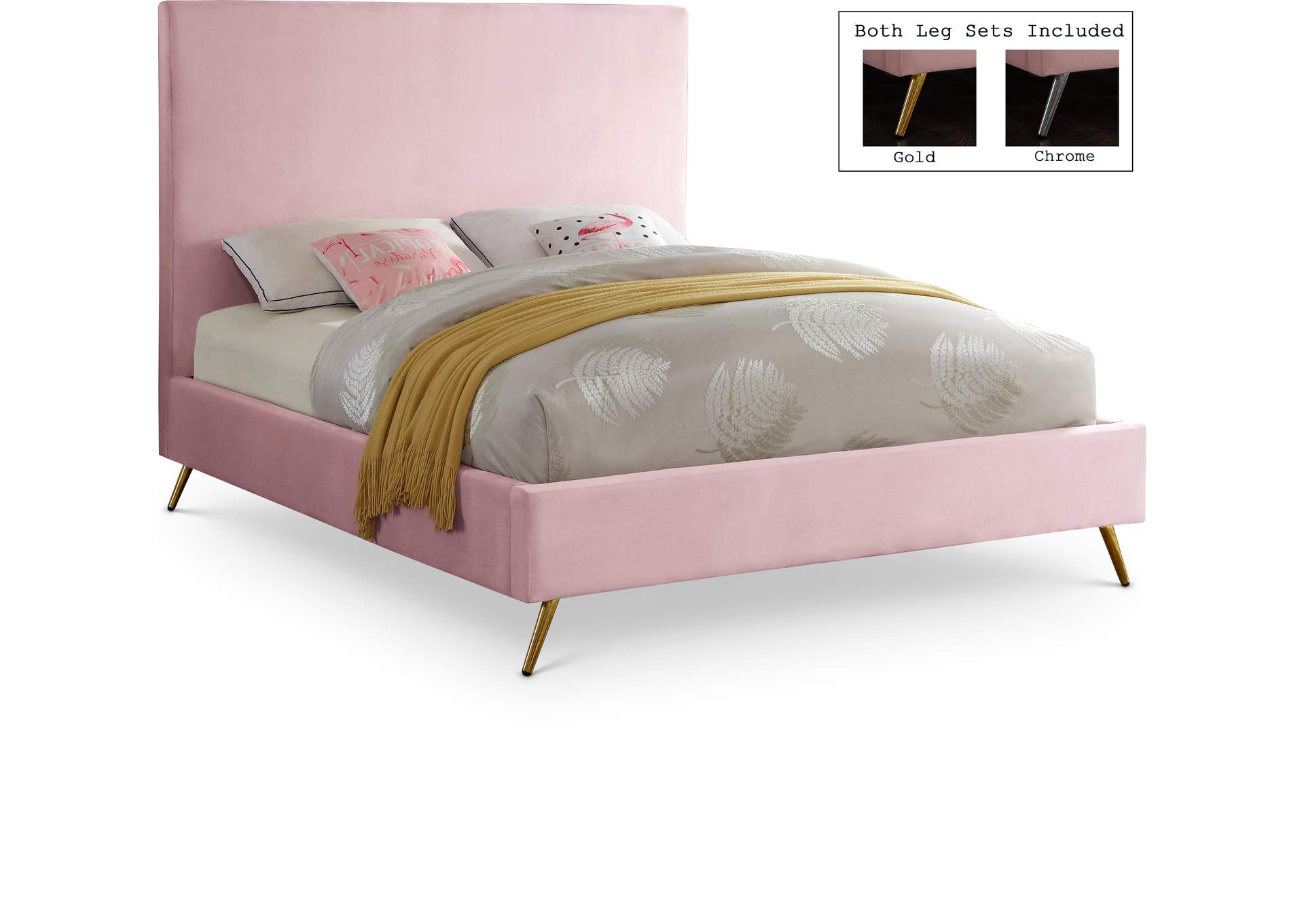 Jasmine Pink Velvet Full Bed,Meridian Furniture