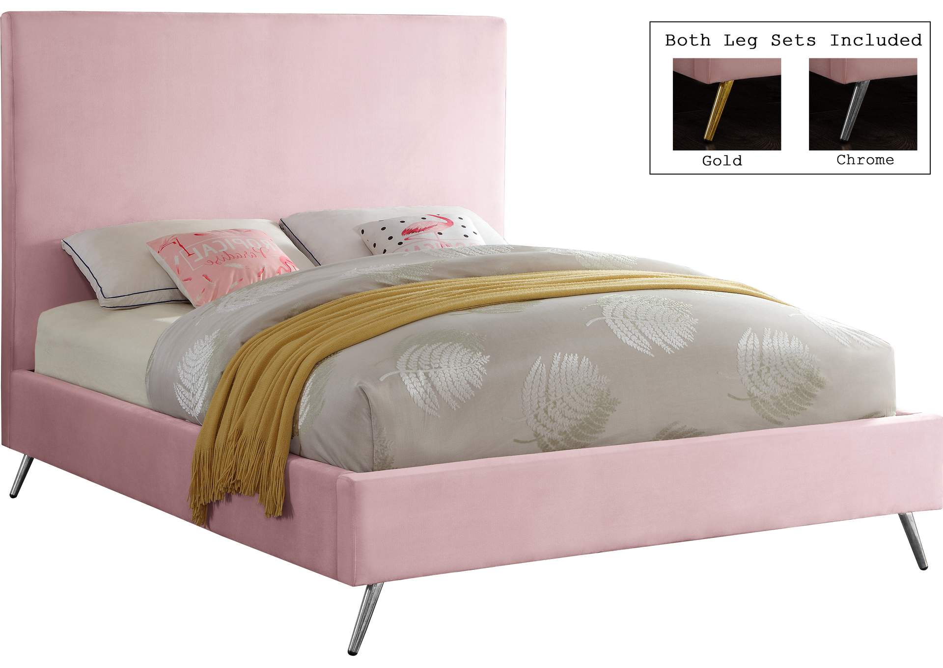 Jasmine Pink Velvet Full Bed,Meridian Furniture