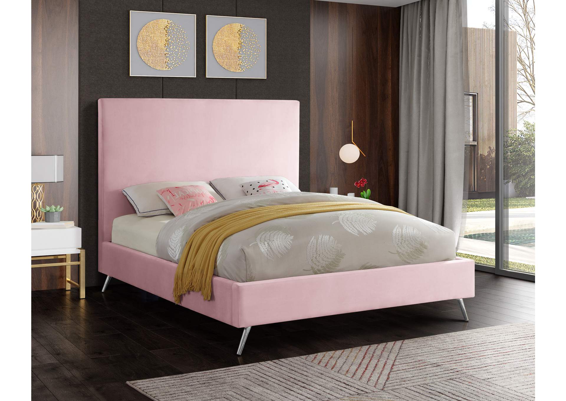 Jasmine Pink Velvet Full Bed,Meridian Furniture