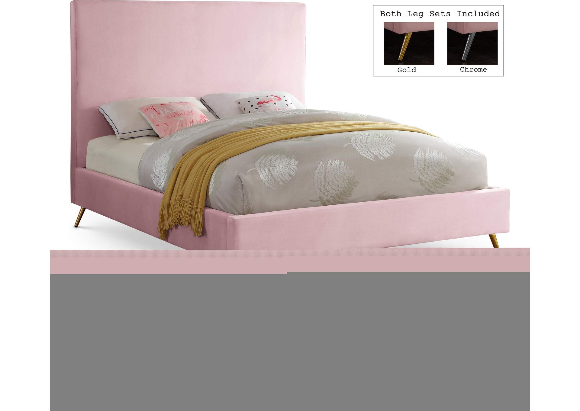 Jasmine Pink Velvet King Bed,Meridian Furniture