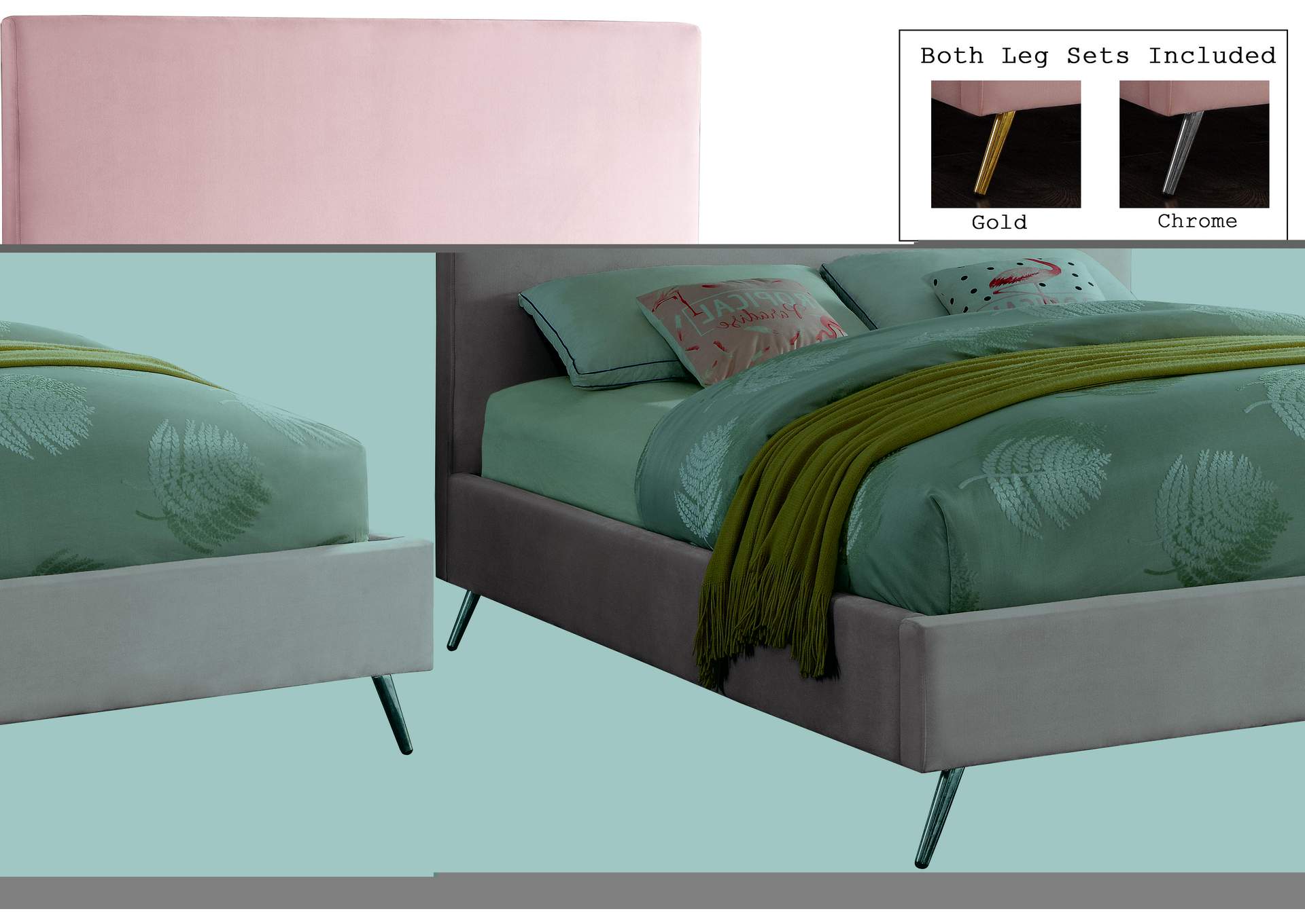 Jasmine Pink Velvet King Bed,Meridian Furniture