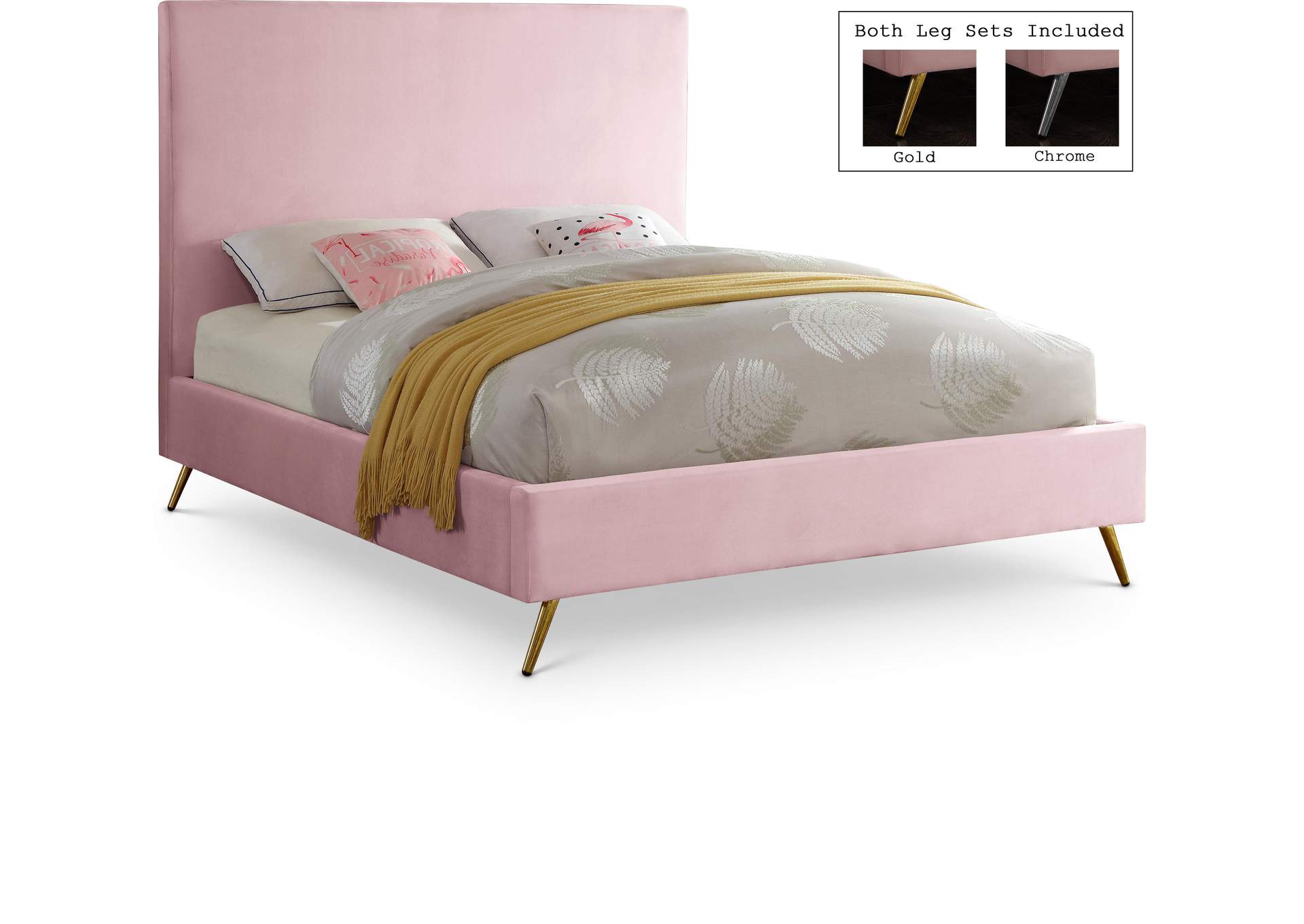 Jasmine Pink Velvet Queen Bed,Meridian Furniture