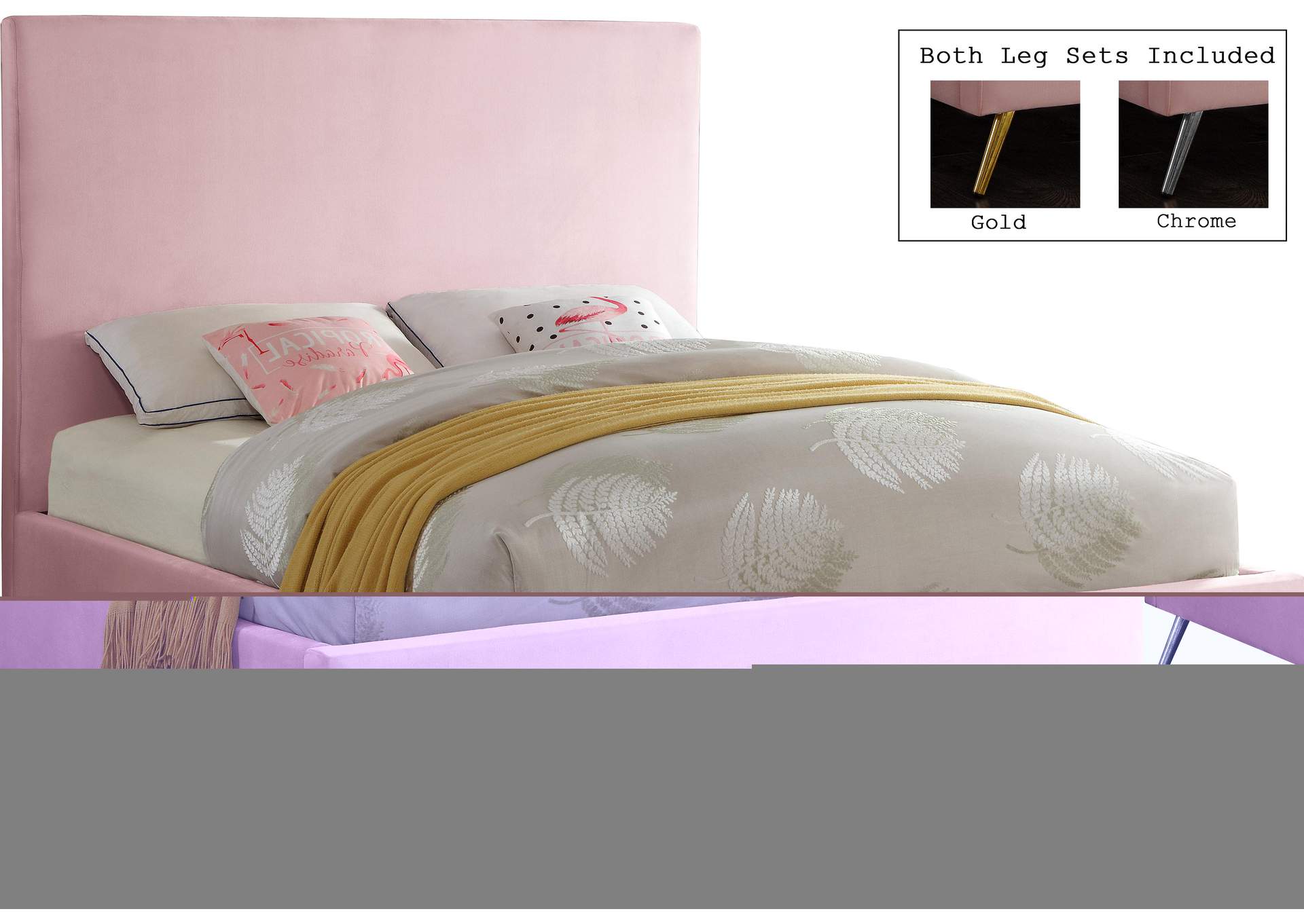 Jasmine Pink Velvet Queen Bed,Meridian Furniture