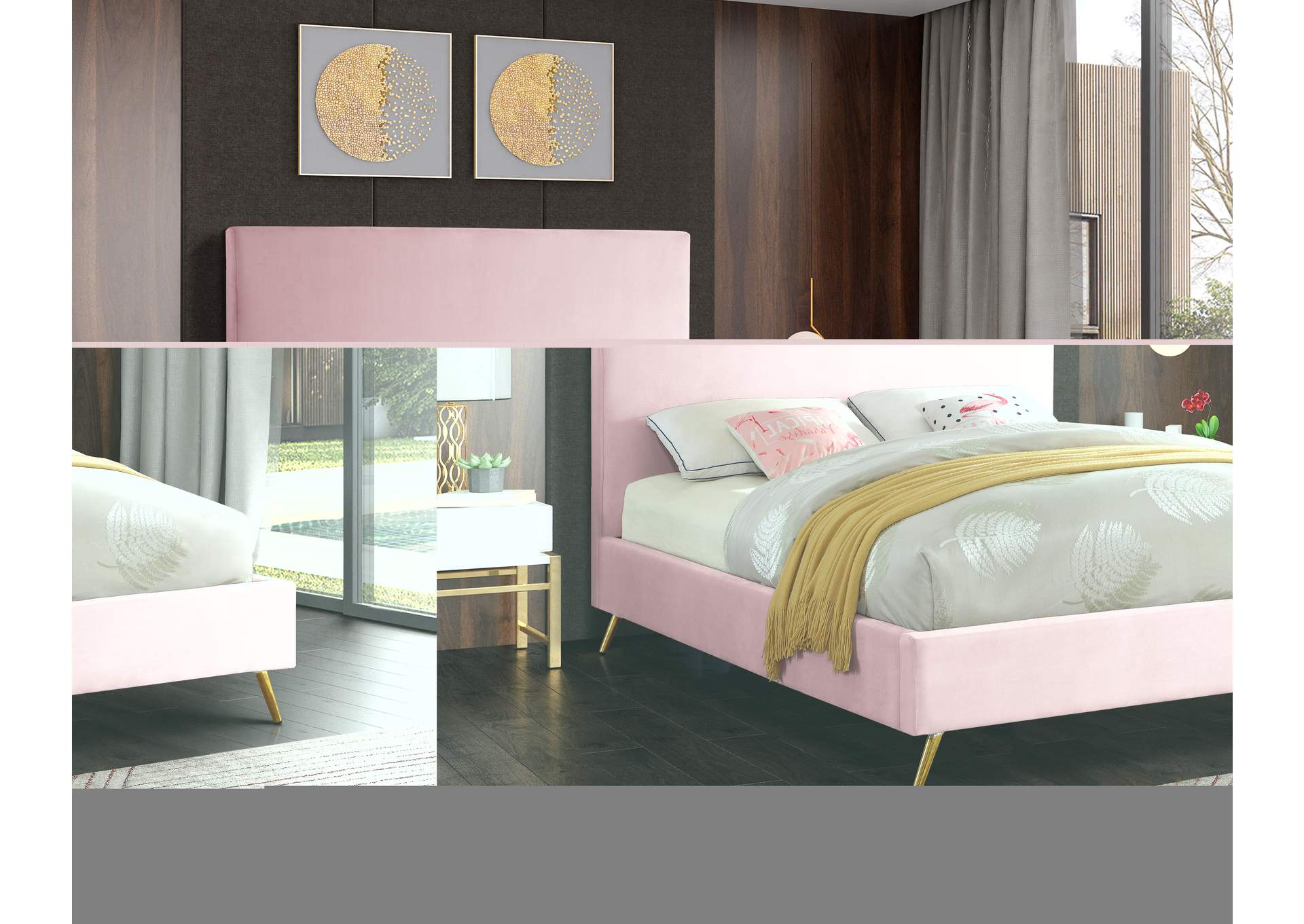 Jasmine Pink Velvet Queen Bed,Meridian Furniture