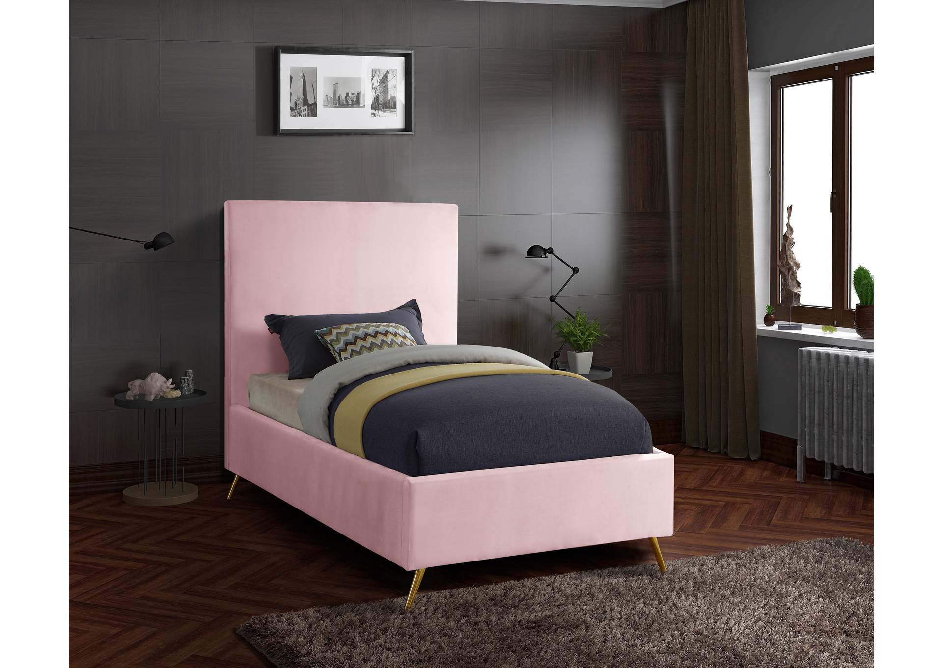 Jasmine Pink Velvet Twin Bed,Meridian Furniture