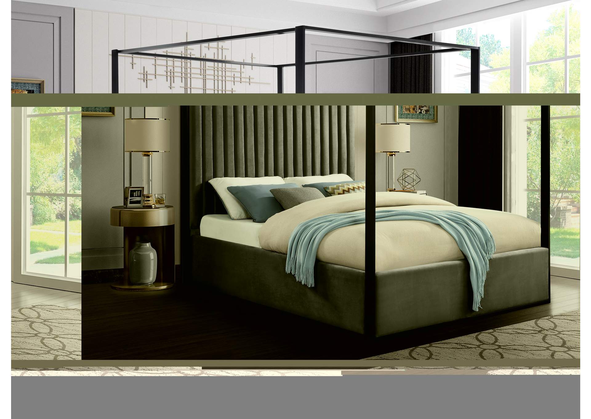 Jax Grey Velvet Queen Bed,Meridian Furniture