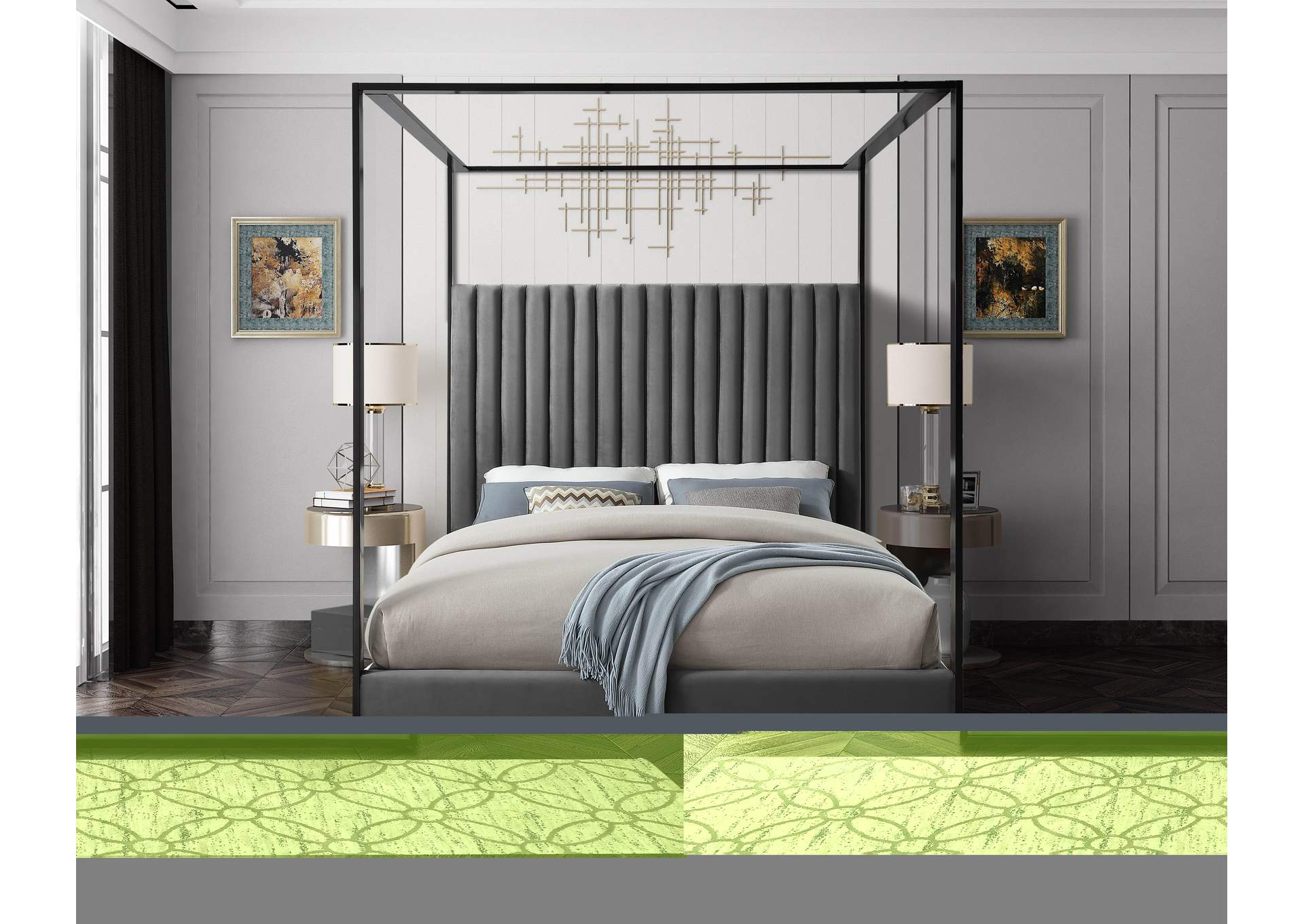 Jax Grey Velvet Queen Bed,Meridian Furniture