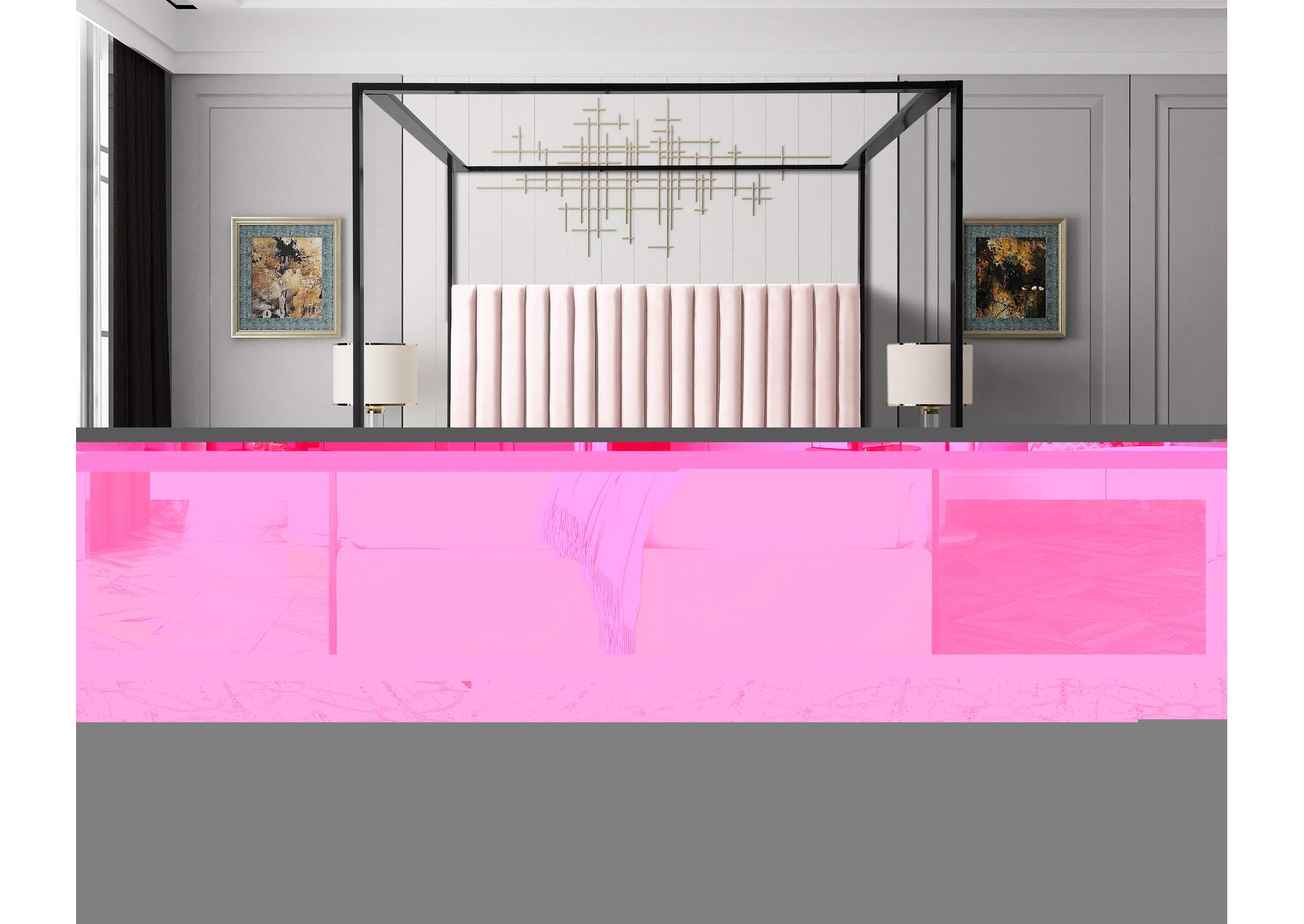 Jax Pink Velvet King Bed,Meridian Furniture