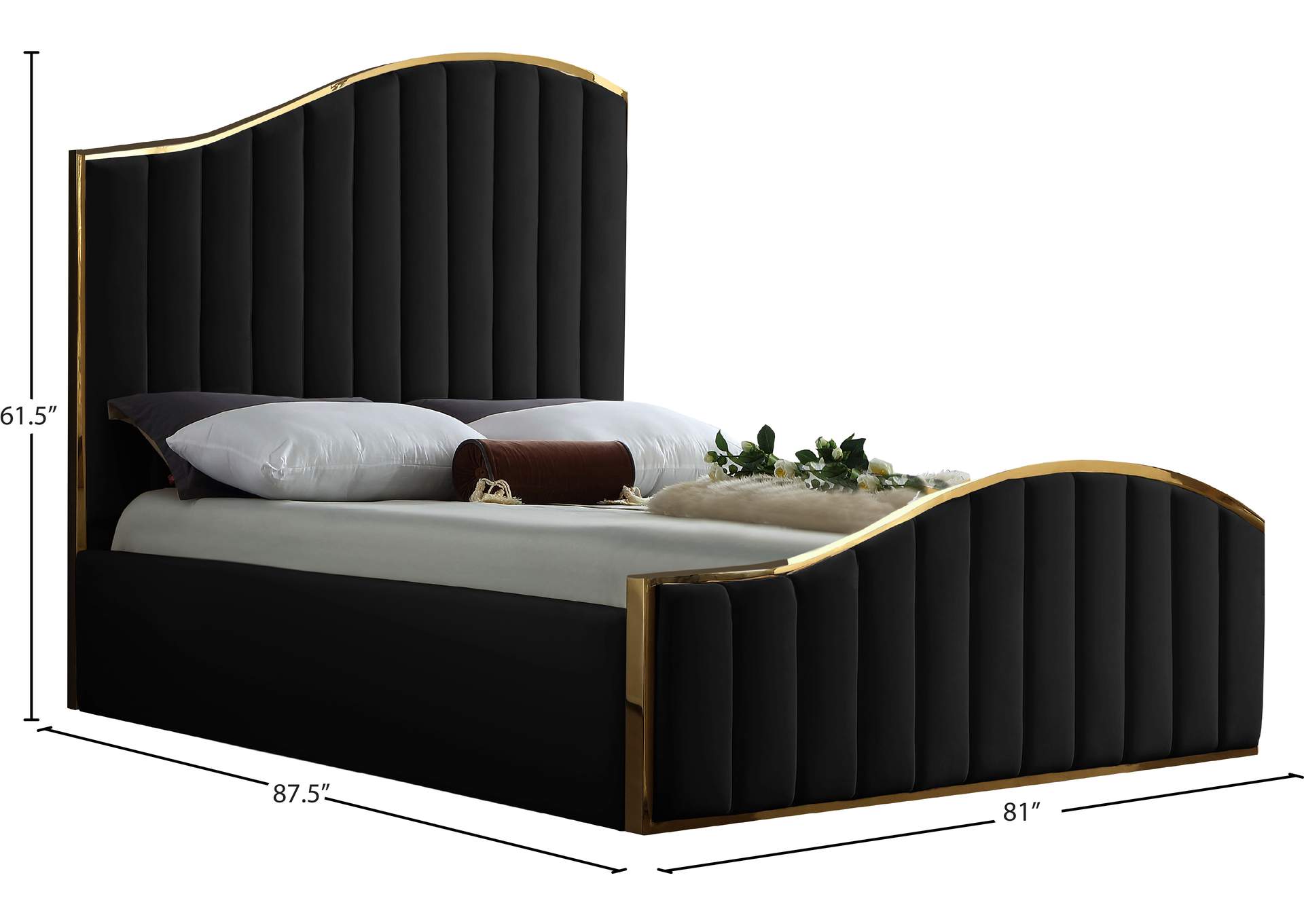 Jolie Black Velvet King Bed (3 Boxes),Meridian Furniture