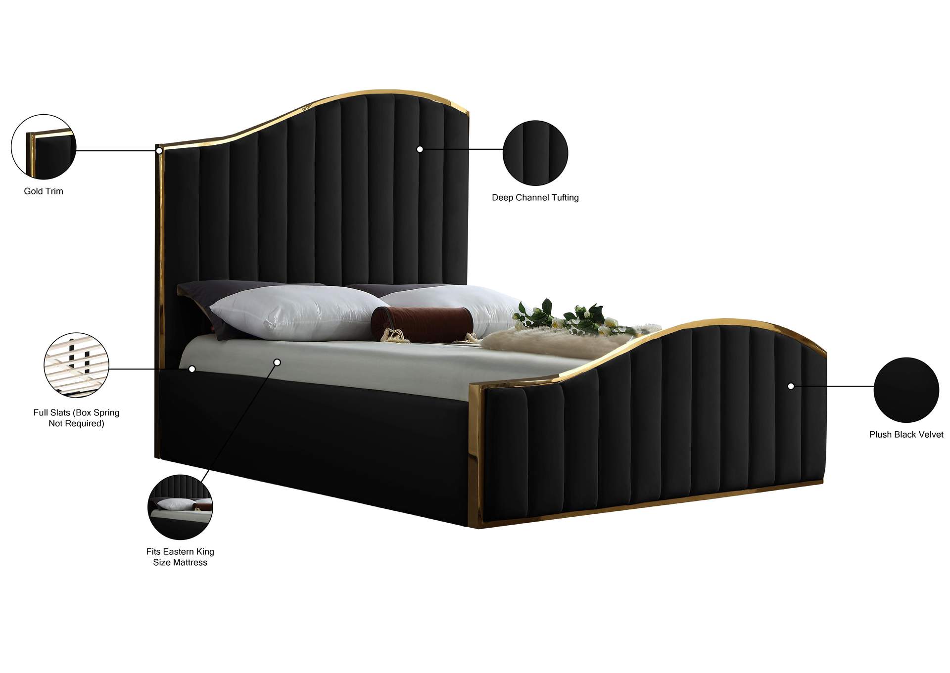 Jolie Black Velvet King Bed (3 Boxes),Meridian Furniture