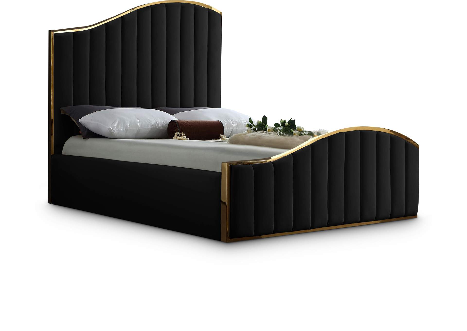 Jolie Black Velvet King Bed (3 Boxes),Meridian Furniture