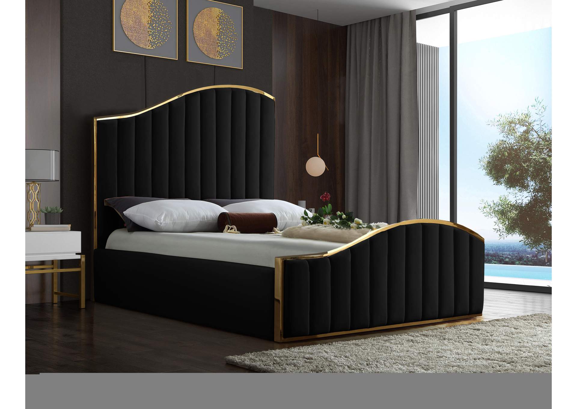 Jolie Black Velvet King Bed (3 Boxes),Meridian Furniture