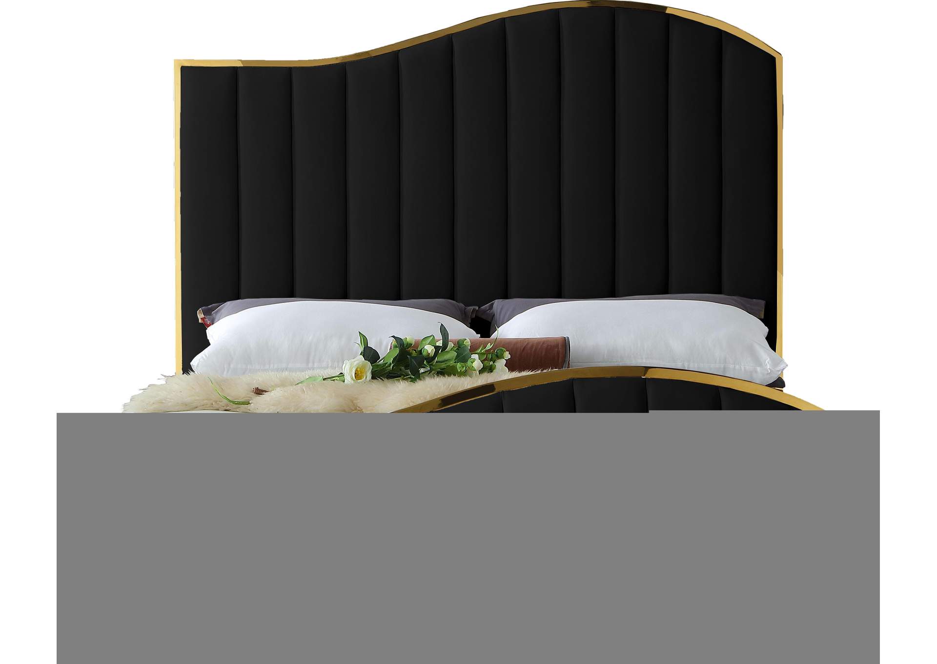 Jolie Black Velvet King Bed (3 Boxes),Meridian Furniture