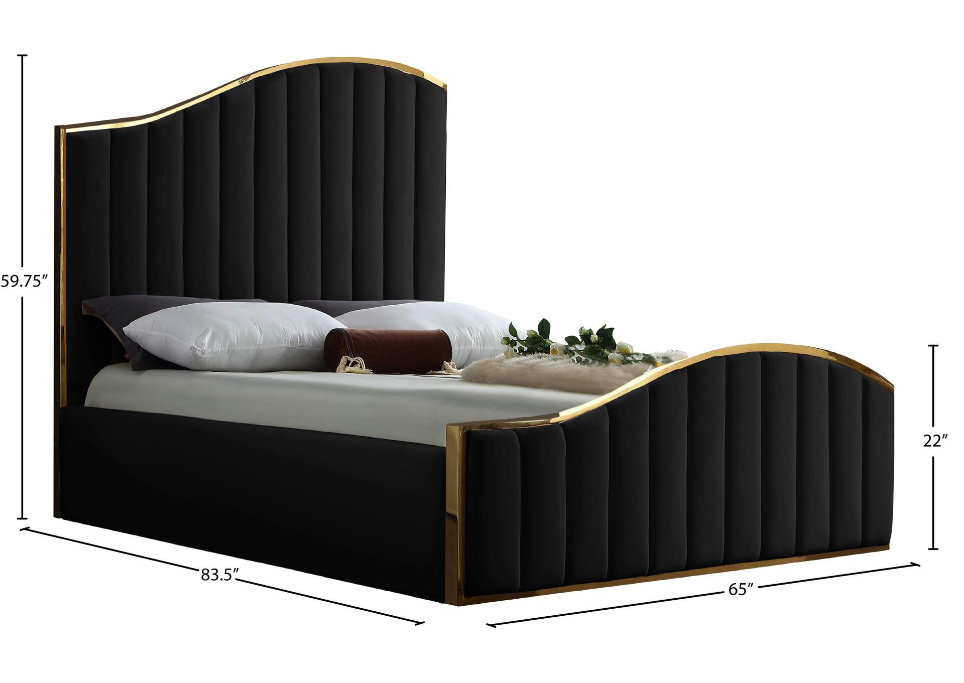 Jolie Black Velvet Queen Bed (3 Boxes),Meridian Furniture