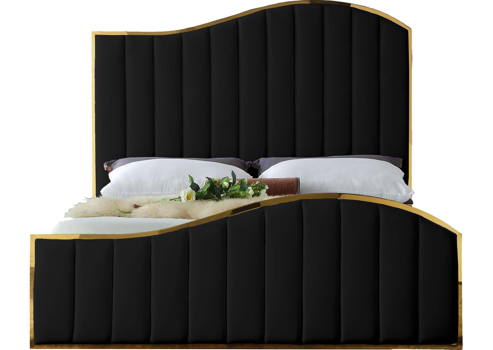 Jolie Black Velvet Queen Bed (3 Boxes),Meridian Furniture