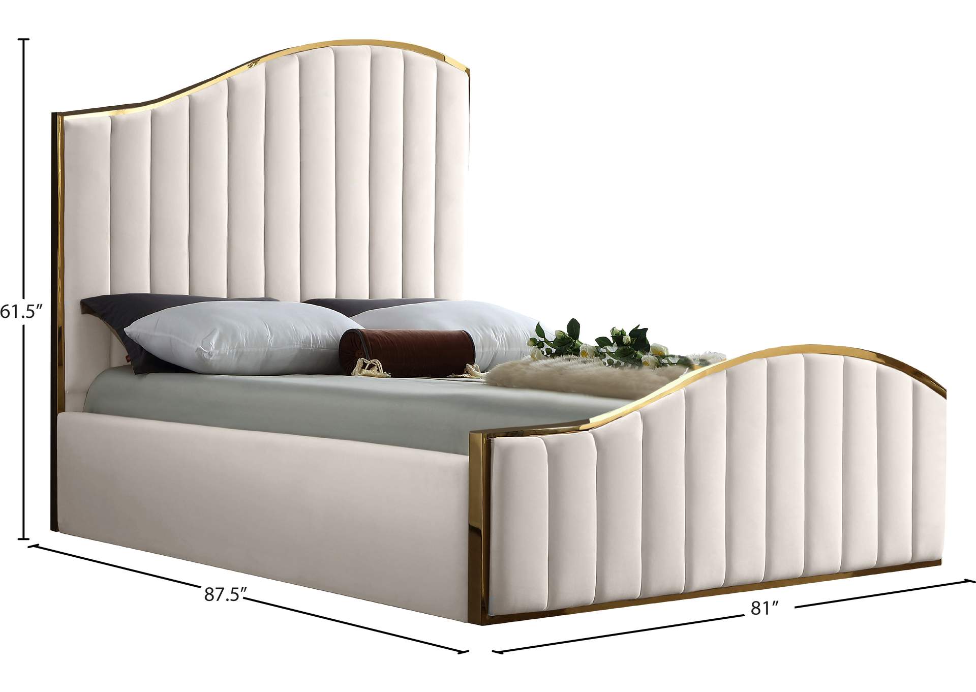 Jolie Cream Velvet King Bed (3 Boxes),Meridian Furniture