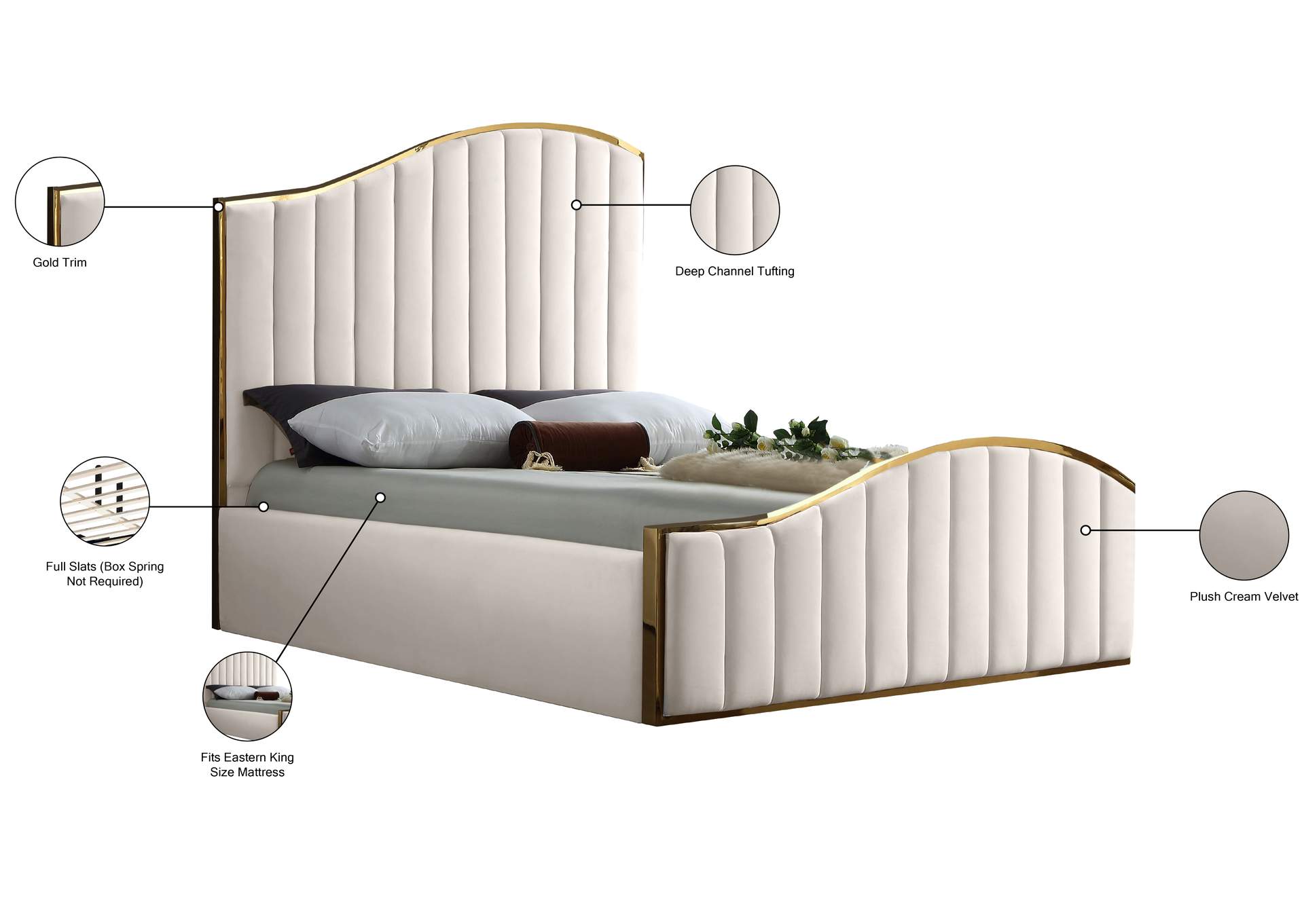 Jolie Cream Velvet King Bed (3 Boxes),Meridian Furniture