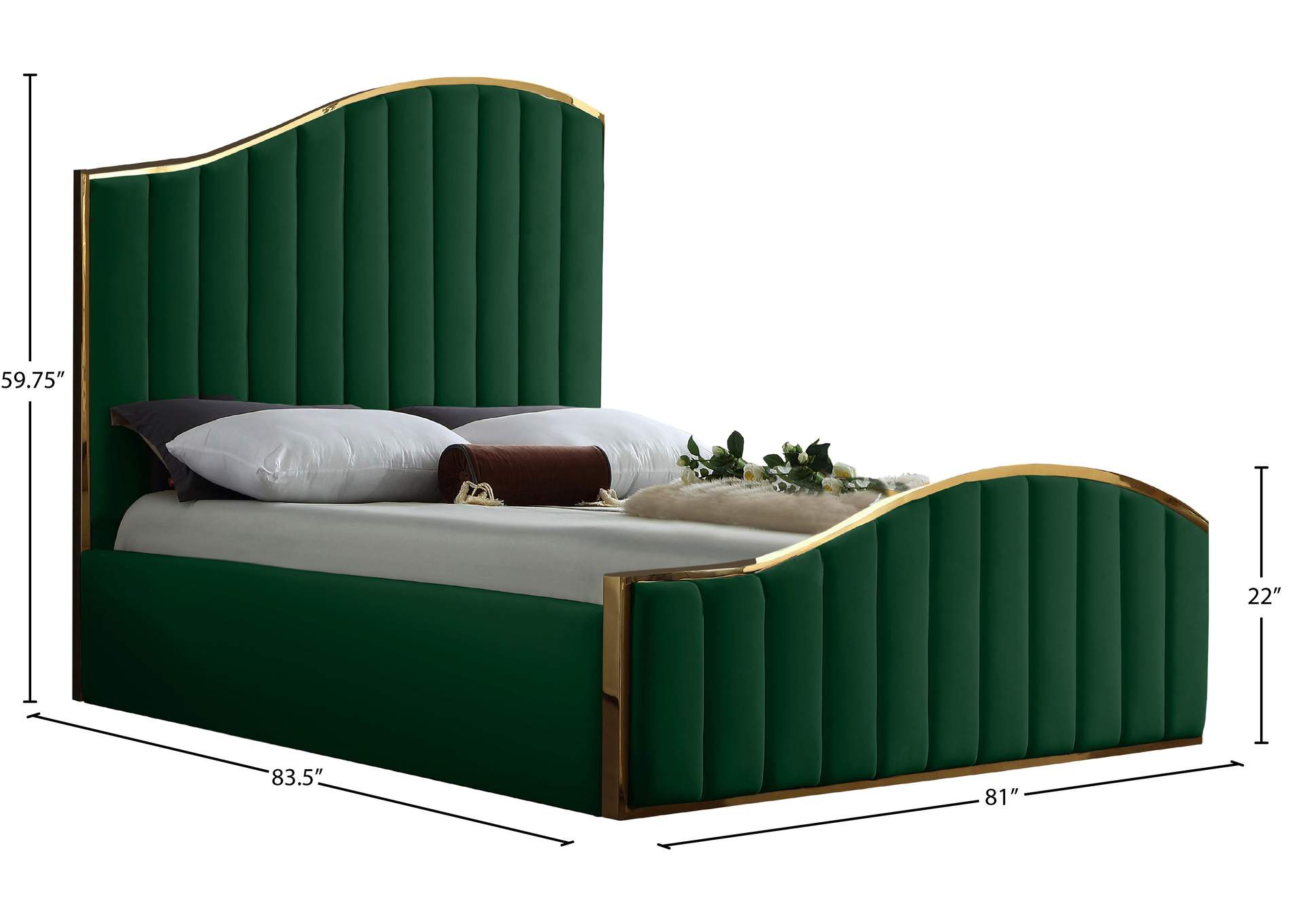 Jolie Green Velvet King Bed (3 Boxes),Meridian Furniture