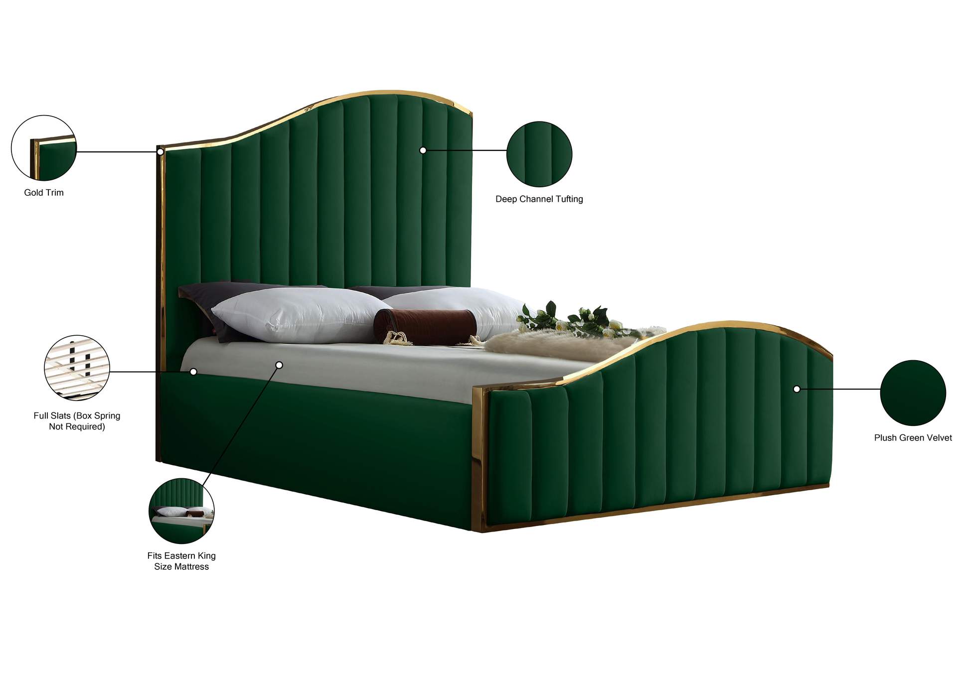 Jolie Green Velvet King Bed (3 Boxes),Meridian Furniture