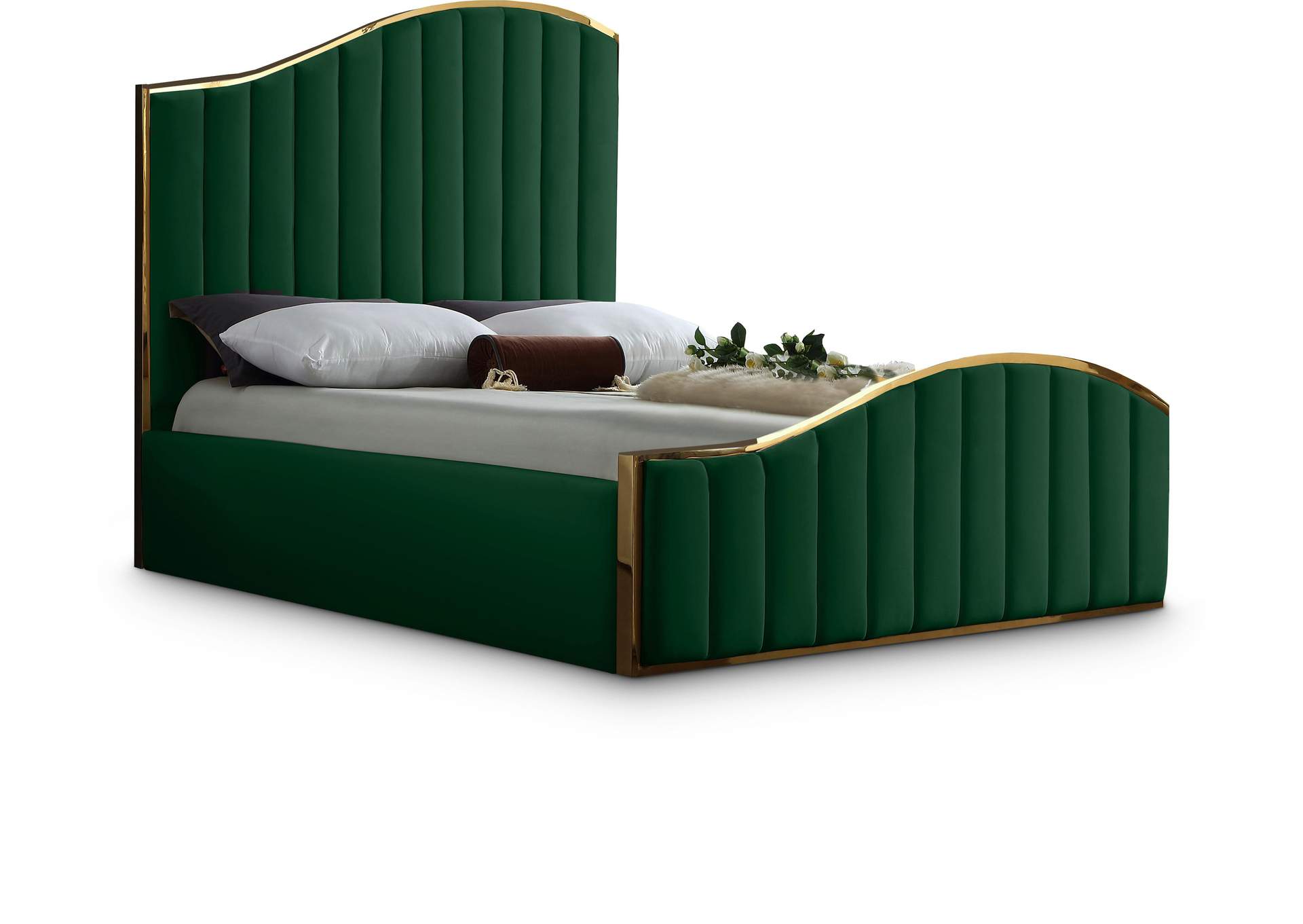 Jolie Green Velvet King Bed (3 Boxes),Meridian Furniture