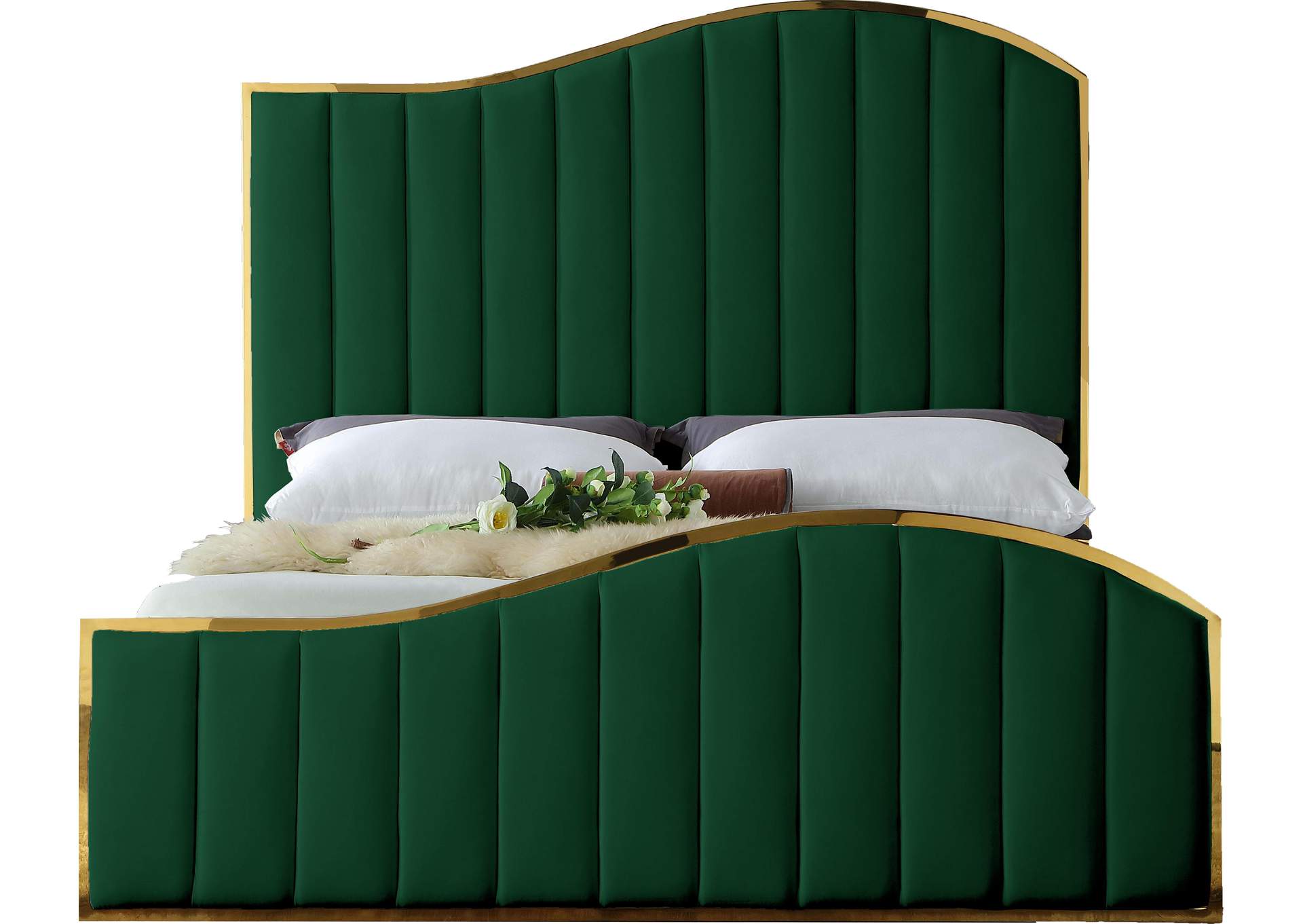 Jolie Green Velvet King Bed (3 Boxes),Meridian Furniture