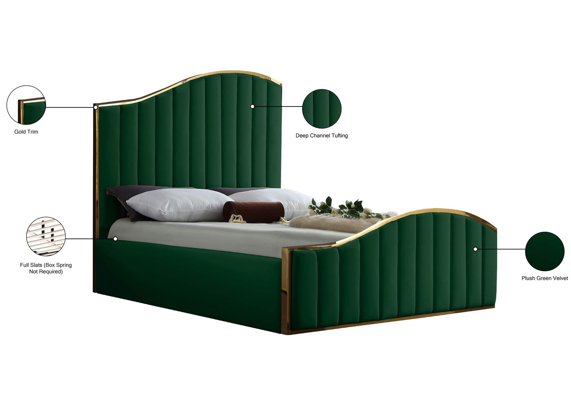 Jolie Green Velvet Queen Bed (3 Boxes),Meridian Furniture