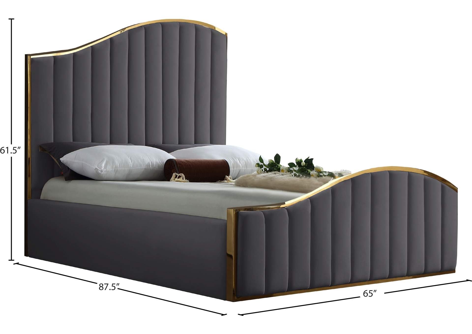 Jolie Grey Velvet Queen Bed (3 Boxes),Meridian Furniture