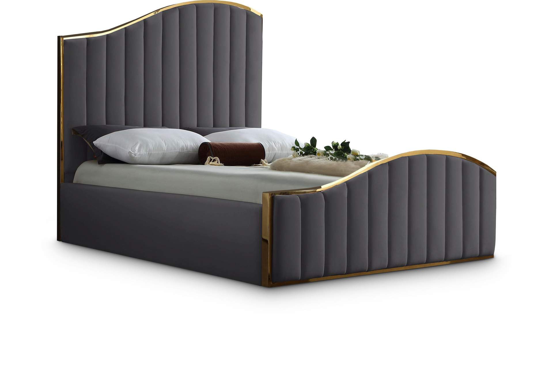 Jolie Grey Velvet Queen Bed (3 Boxes),Meridian Furniture