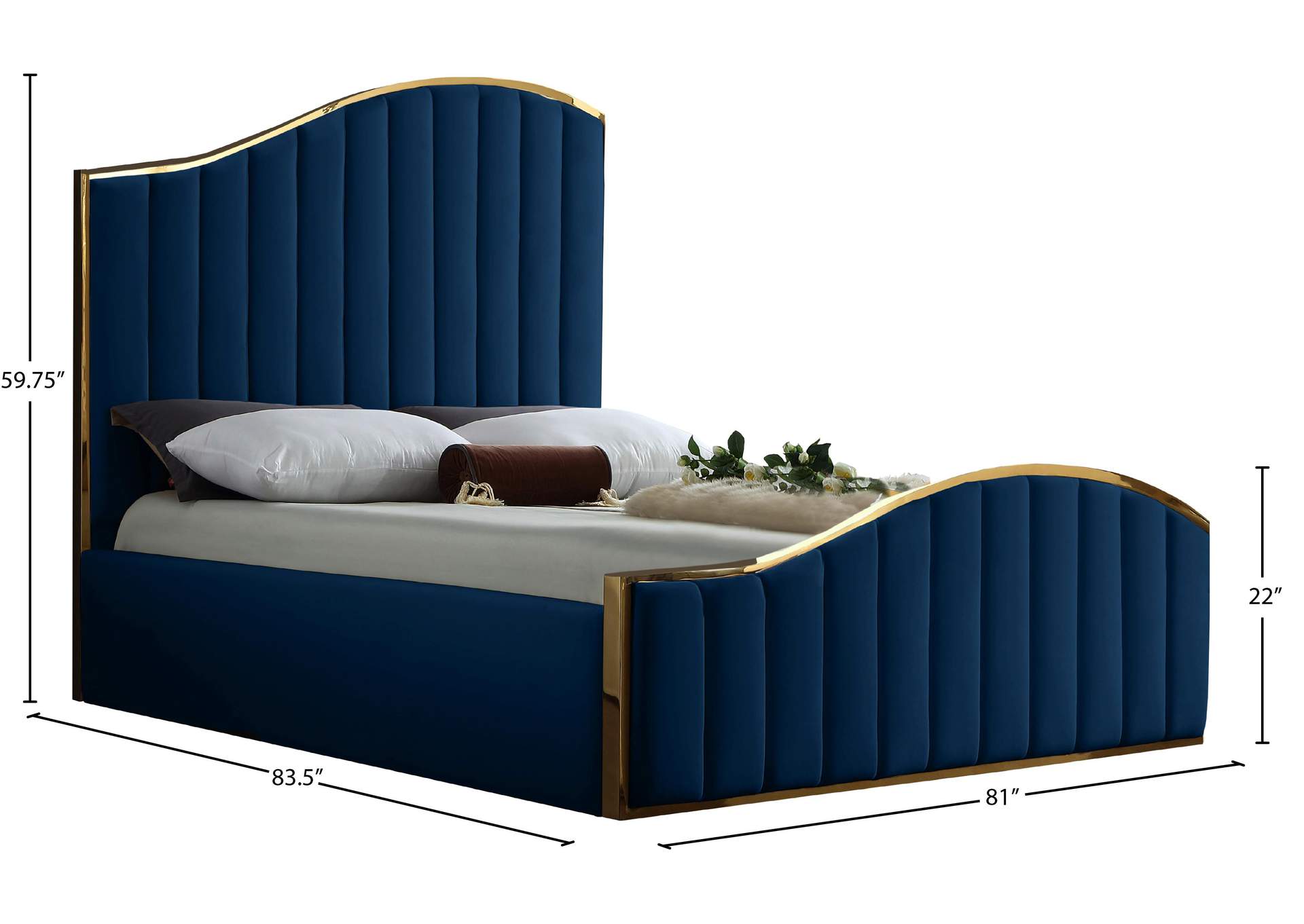 Jolie Navy Velvet King Bed (3 Boxes),Meridian Furniture