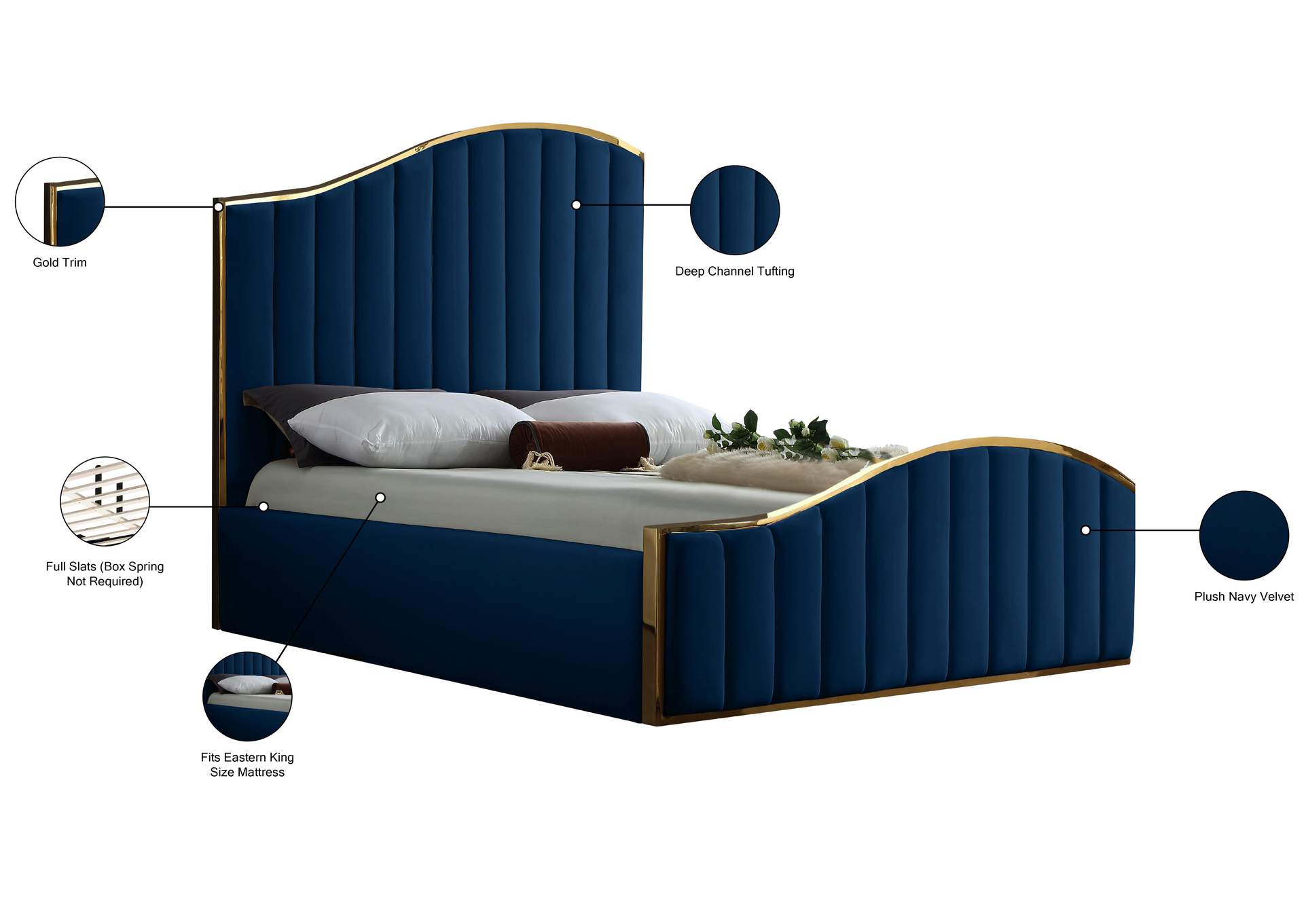 Jolie Navy Velvet King Bed (3 Boxes),Meridian Furniture