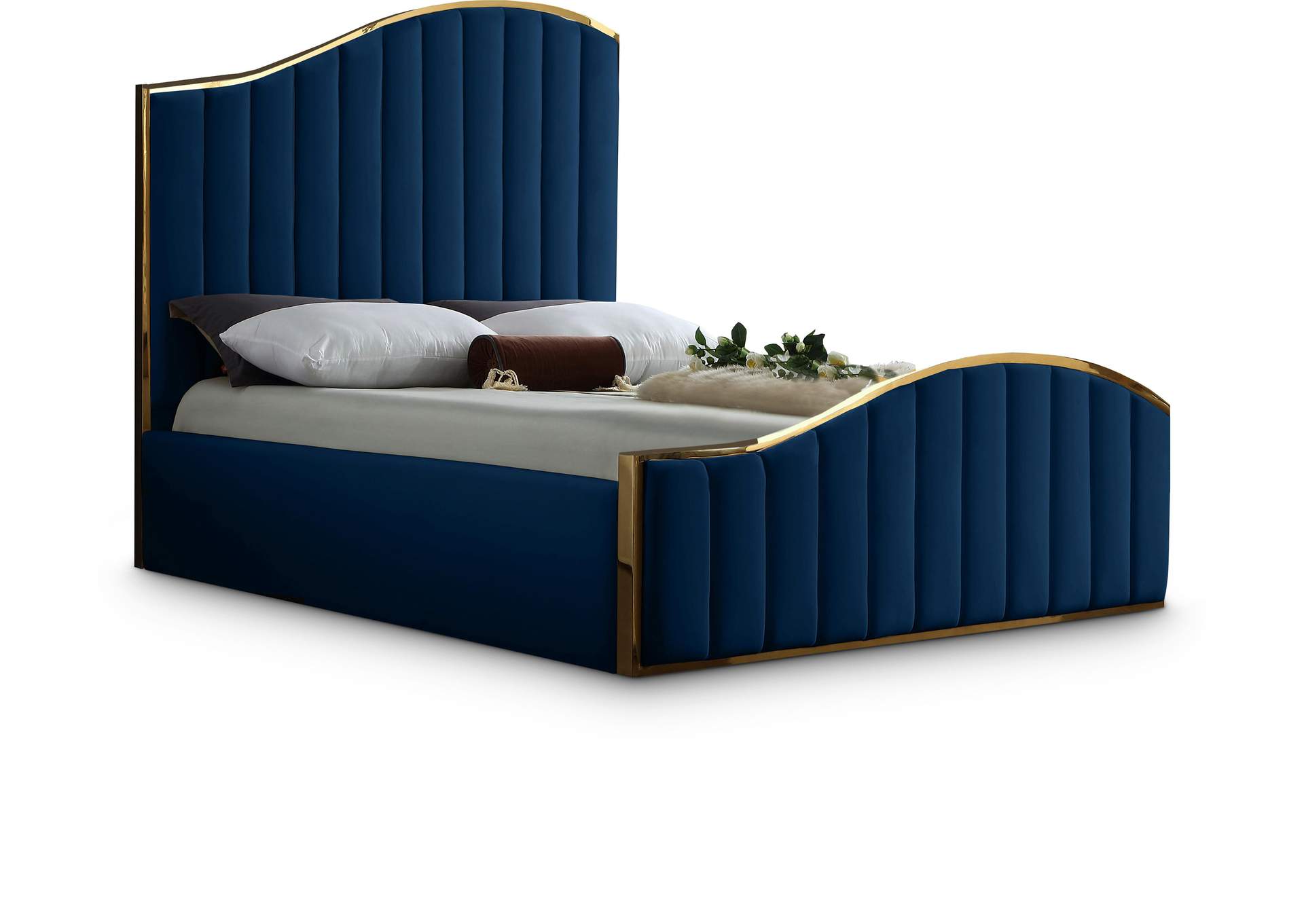 Jolie Navy Velvet King Bed (3 Boxes),Meridian Furniture