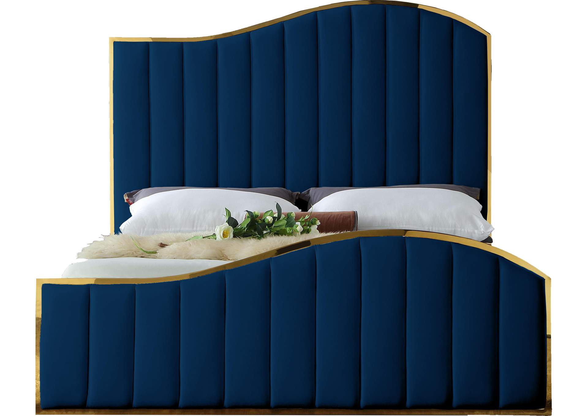 Jolie Navy Velvet King Bed (3 Boxes),Meridian Furniture