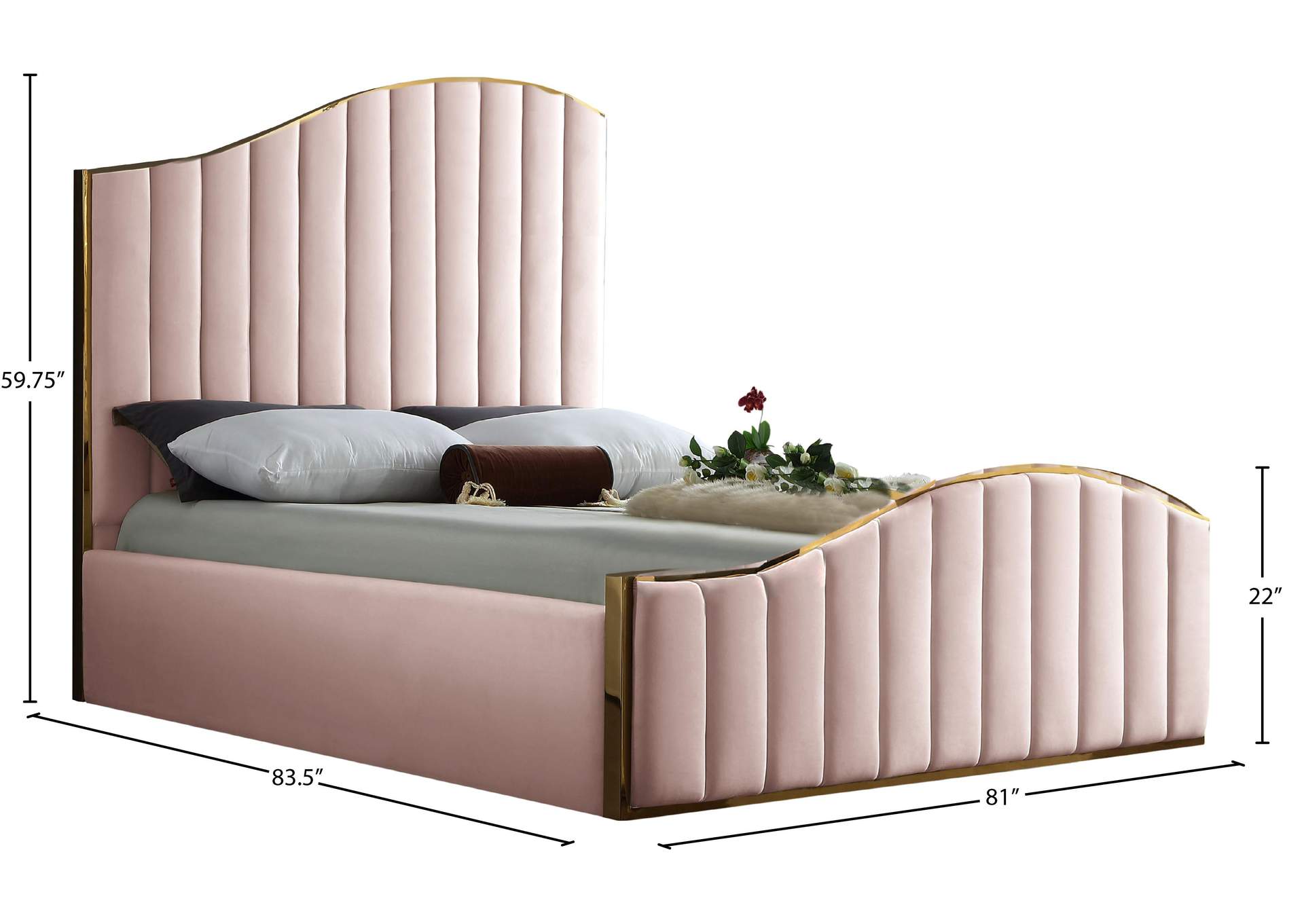 Jolie Pink Velvet King Bed (3 Boxes),Meridian Furniture