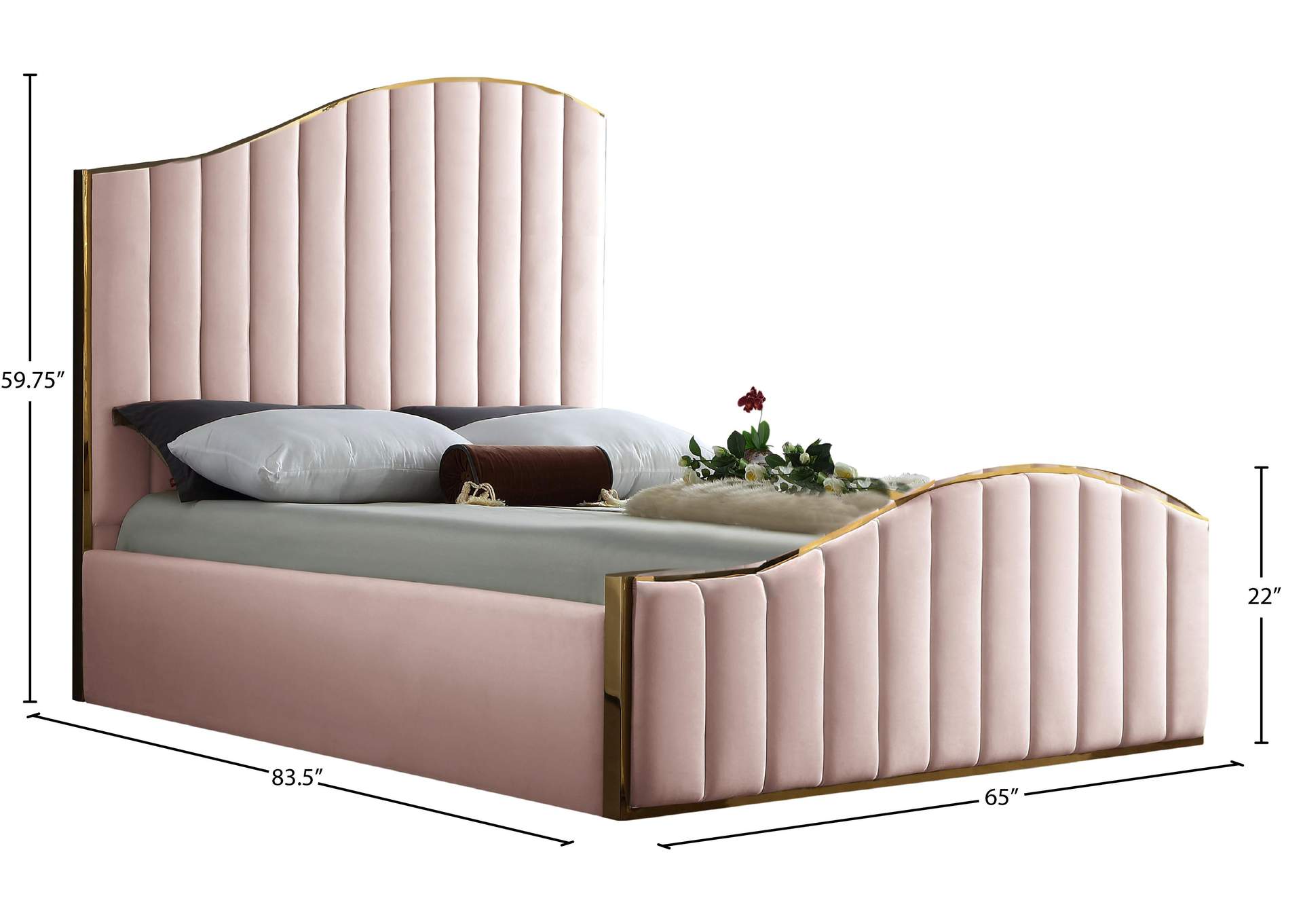 Jolie Pink Velvet Queen Bed (3 Boxes),Meridian Furniture