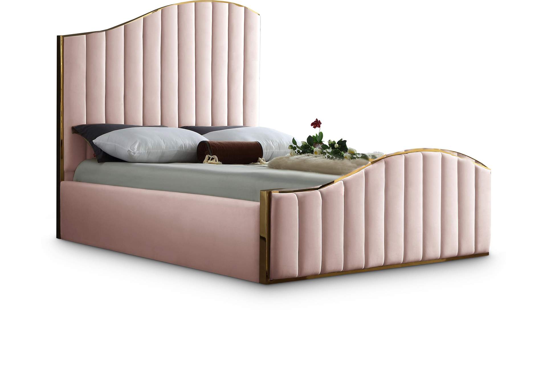 Jolie Pink Velvet Queen Bed (3 Boxes),Meridian Furniture