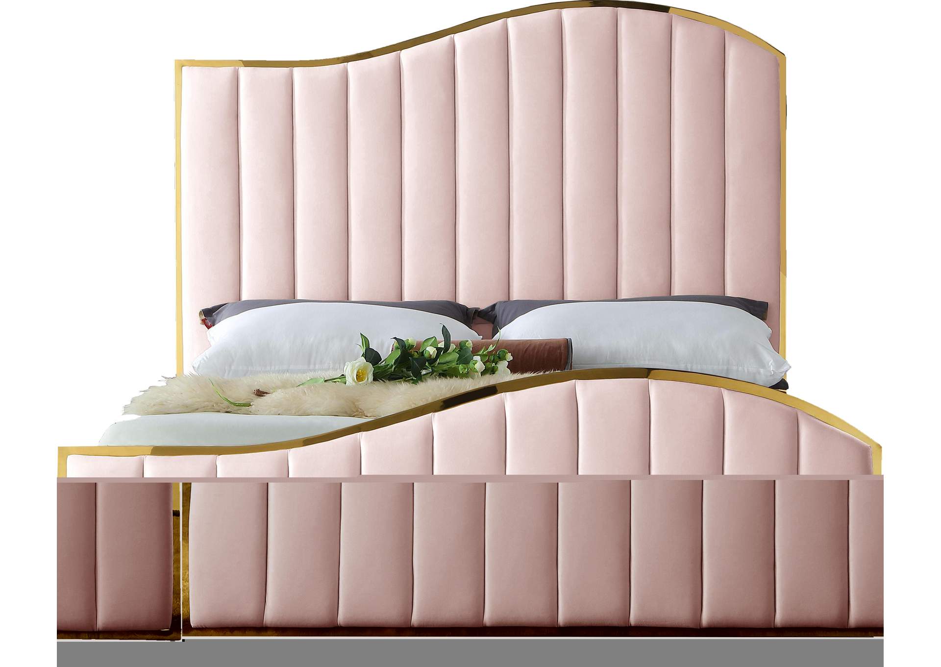 Jolie Pink Velvet Queen Bed (3 Boxes),Meridian Furniture