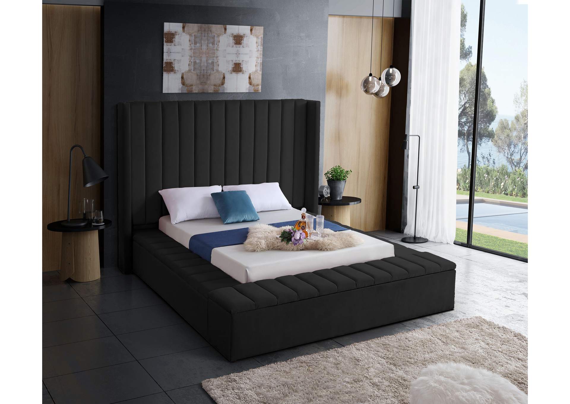 Kiki Black Velvet Full Bed (3 Boxes),Meridian Furniture